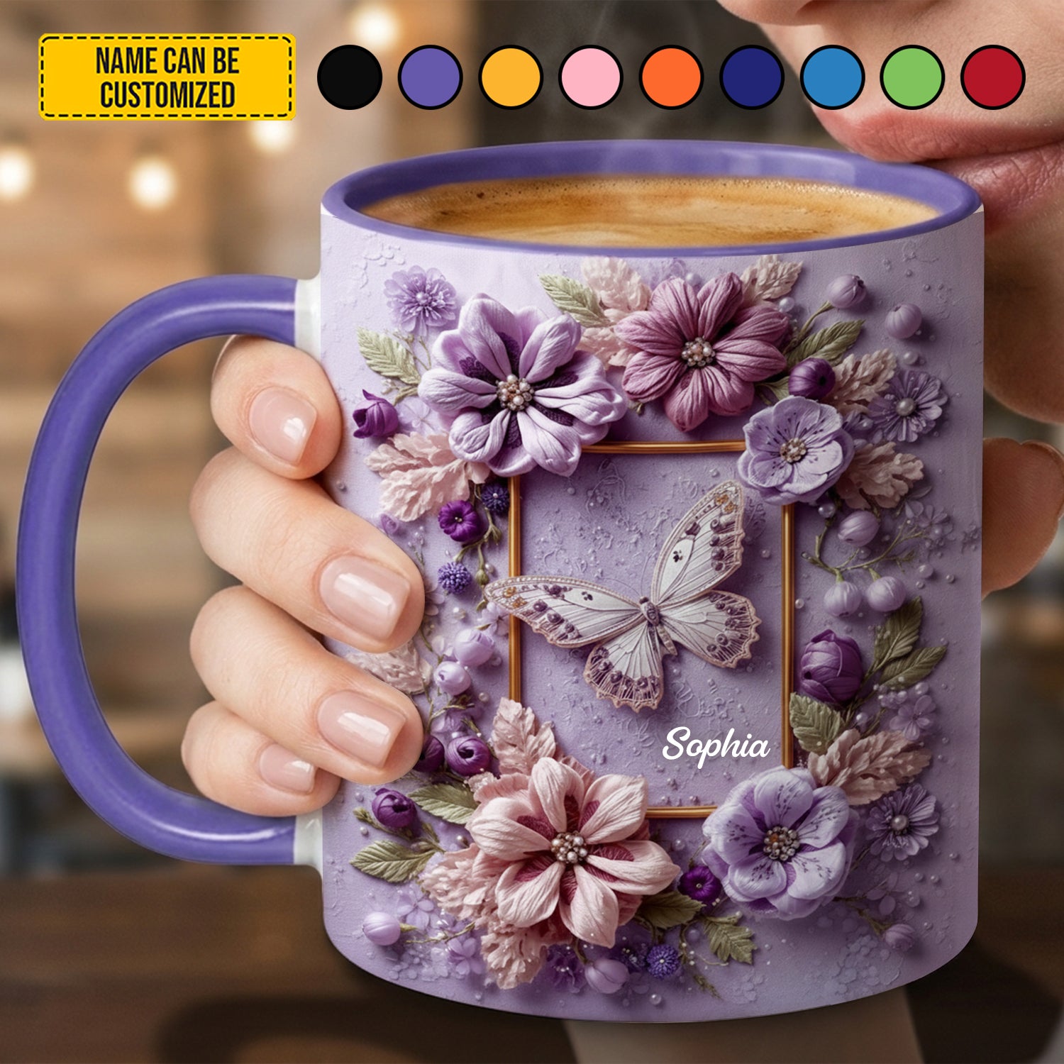 Personalized Butterfly Accent Mug Floral Butterfly Birthday Presents For Dragonfly Lovers - Image 3