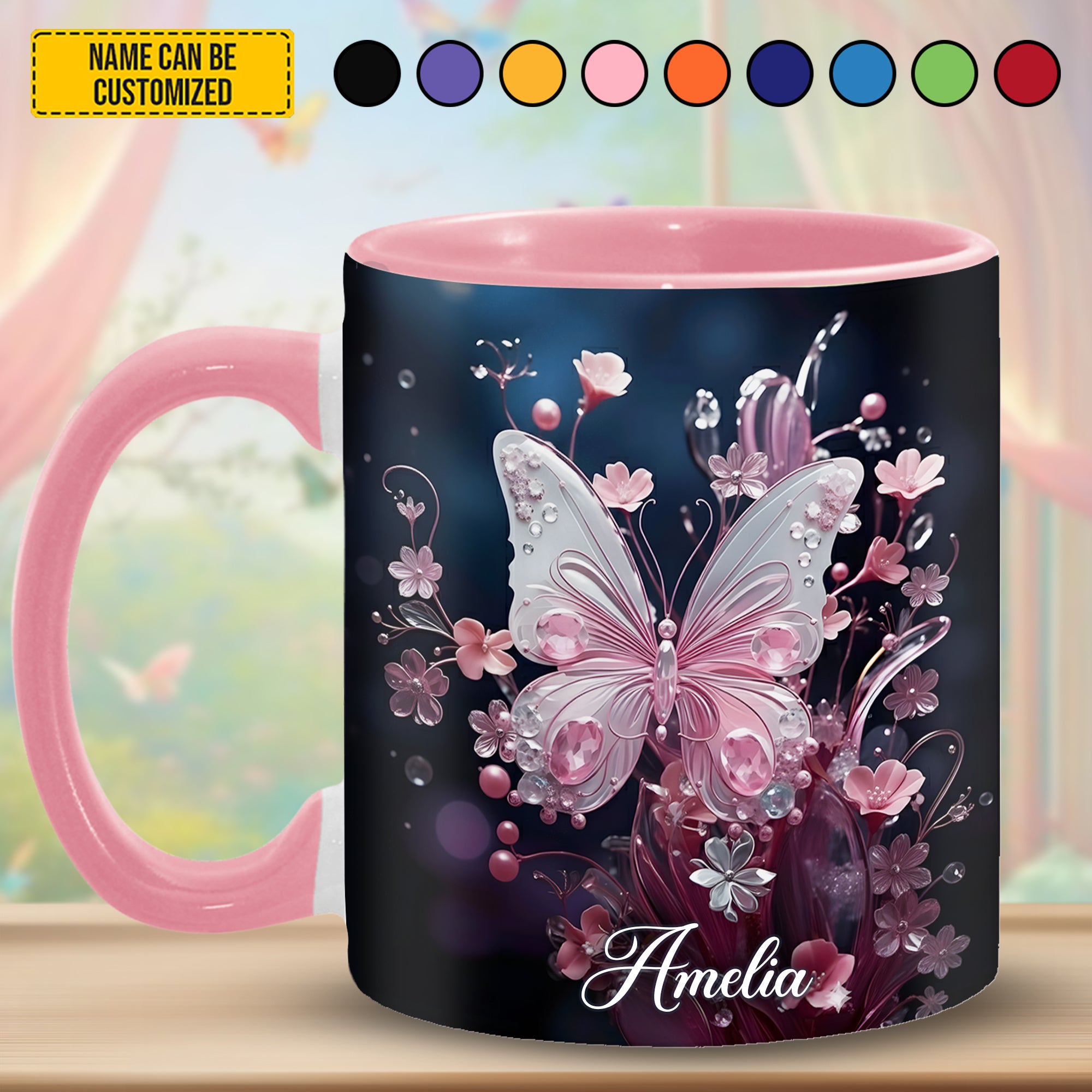 Personalized Butterfly Accent Mug Flowers Butterflies Butterfly Gift Ideas For Lovers - Image 2