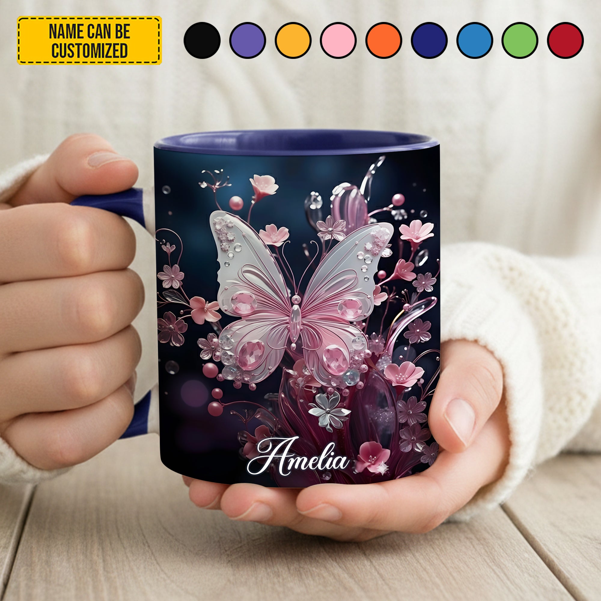 Personalized Butterfly Accent Mug Flowers Butterflies Butterfly Gift Ideas For Lovers - Image 3