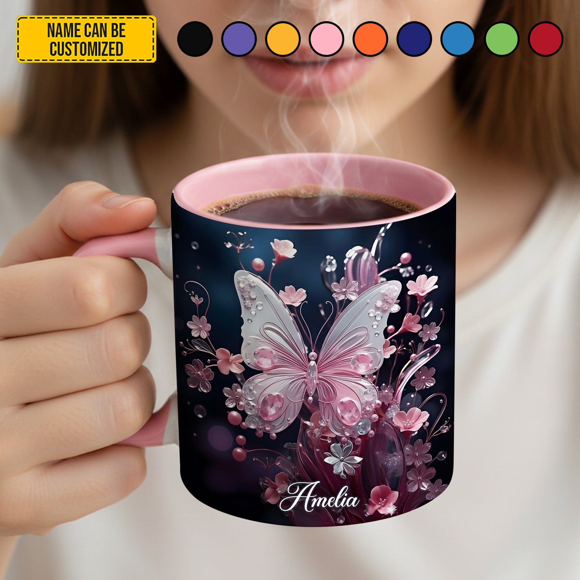 Personalized Butterfly Accent Mug Flowers Butterflies Butterfly Gift Ideas For Lovers - Image 4