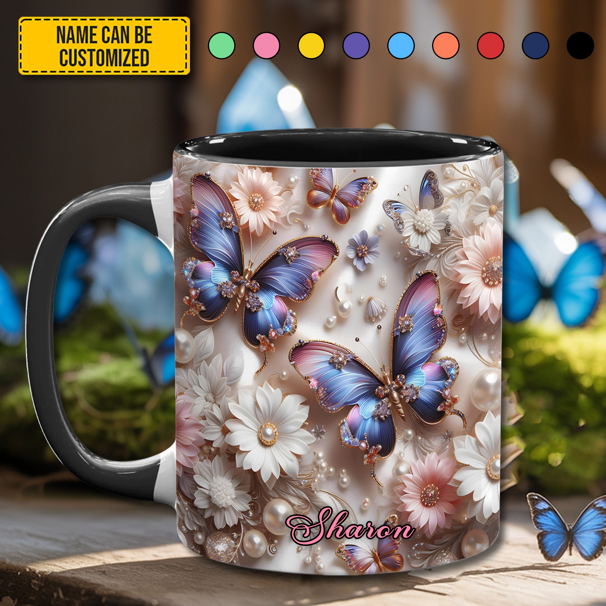 Personalized Butterfly Accent Mug Love Butterflies Butterfly Mothers Day Gifts - Image 5