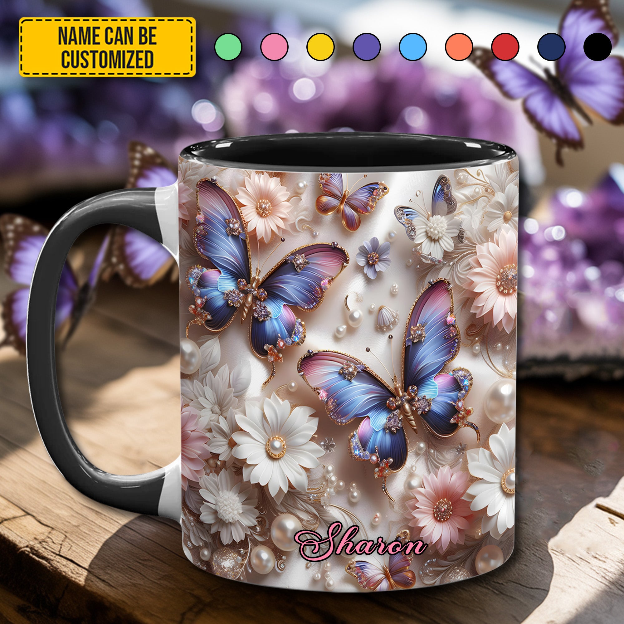 Personalized Butterfly Accent Mug Love Butterflies Butterfly Mothers Day Gifts - Image 4