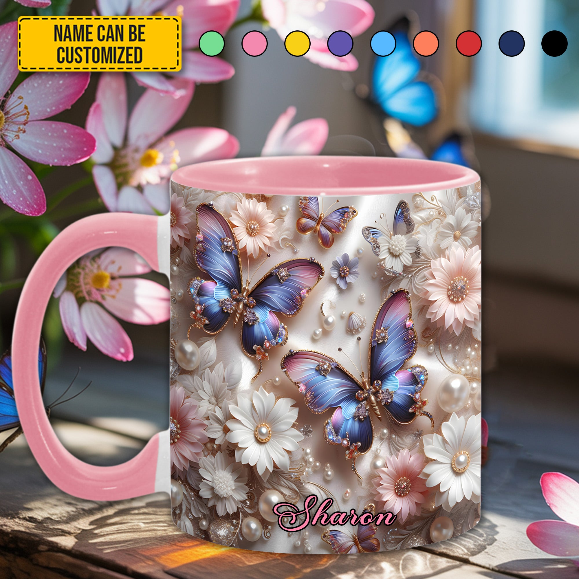 Personalized Butterfly Accent Mug Love Butterflies Butterfly Mothers Day Gifts - Image 2