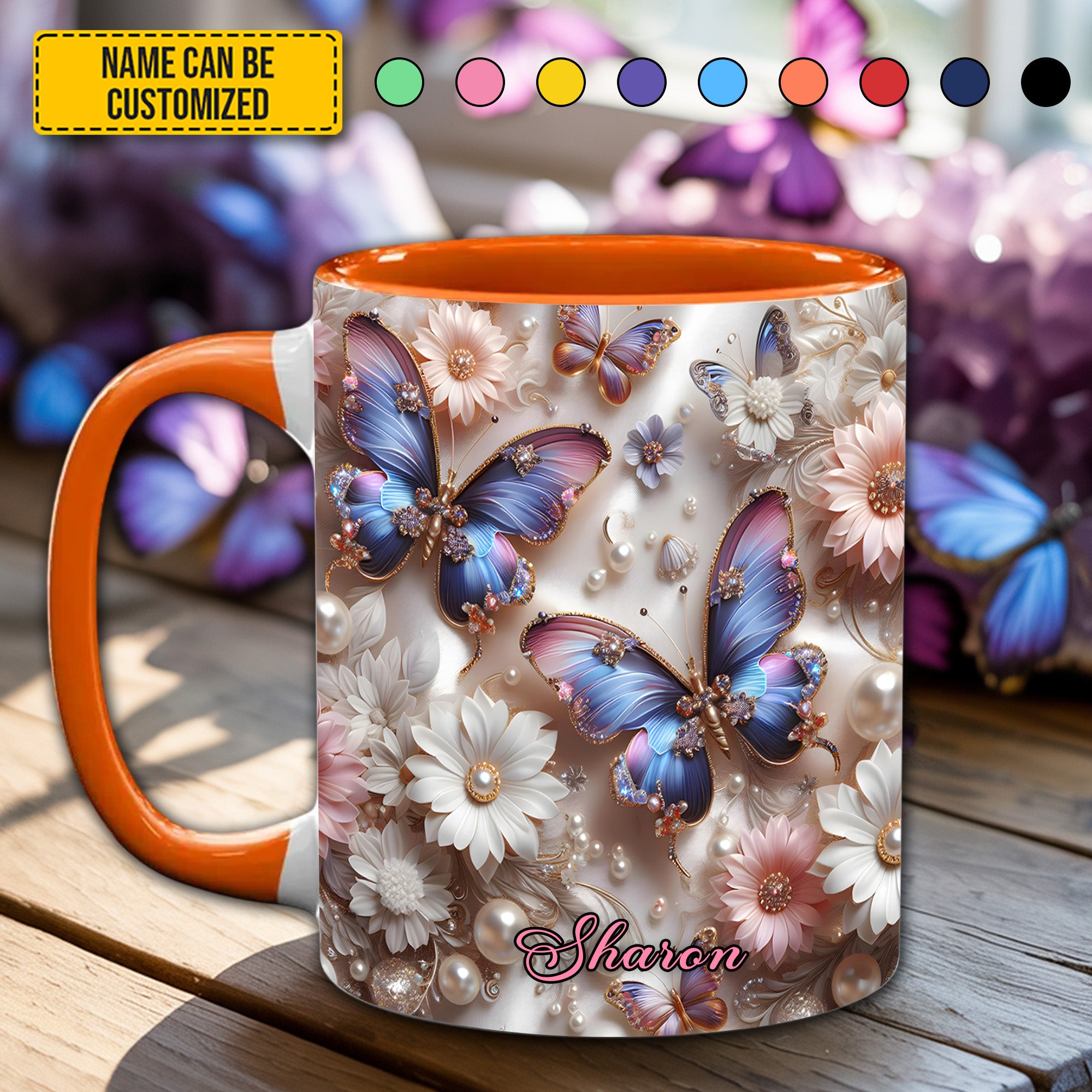 Personalized Butterfly Accent Mug Love Butterflies Butterfly Mothers Day Gifts - Image 3