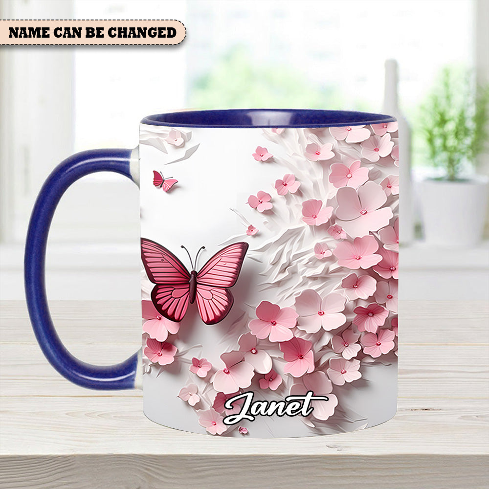 Personalized Butterfly Accent Mug Pink Butterfly With Flowers Butterfly Themed Gift Items - Image 7