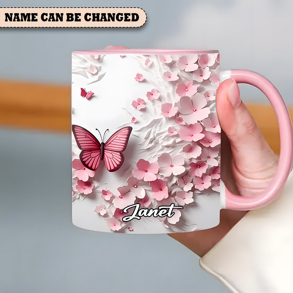 Personalized Butterfly Accent Mug Pink Butterfly With Flowers Butterfly Themed Gift Items - Image 4