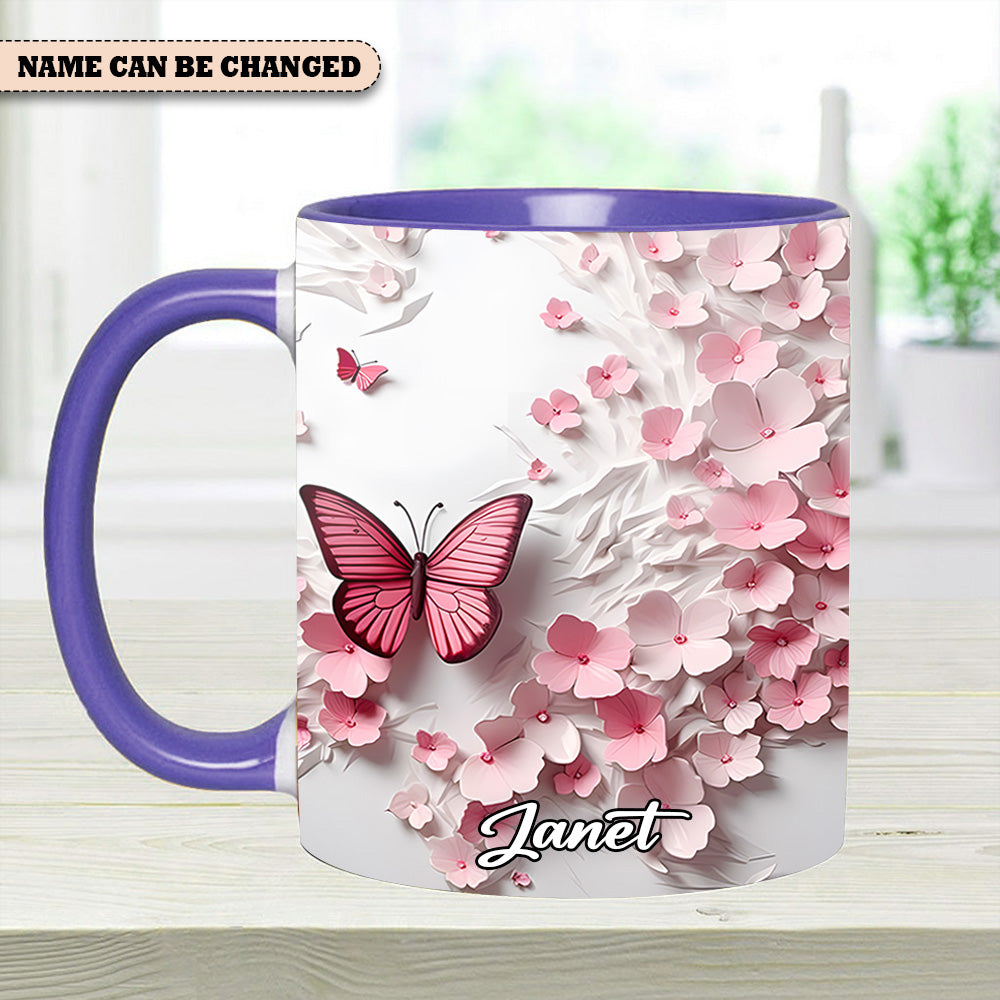 Personalized Butterfly Accent Mug Pink Butterfly With Flowers Butterfly Themed Gift Items - Image 10
