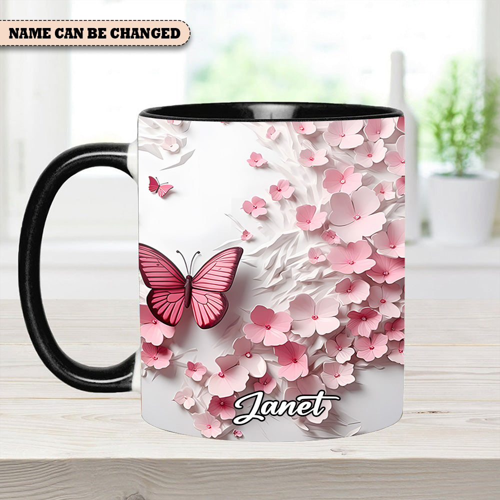 Personalized Butterfly Accent Mug Pink Butterfly With Flowers Butterfly Themed Gift Items - Image 11