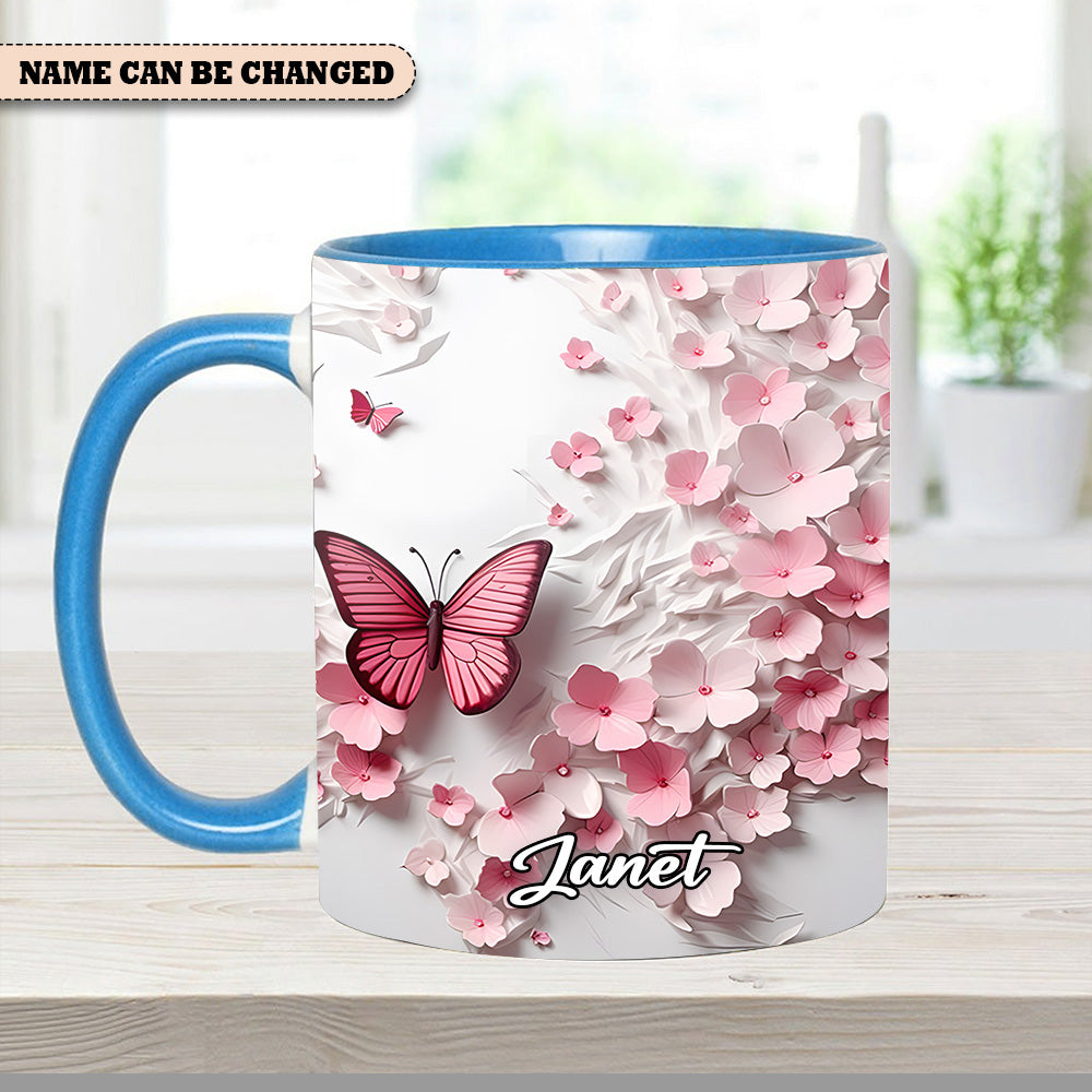 Personalized Butterfly Accent Mug Pink Butterfly With Flowers Butterfly Themed Gift Items - Image 14