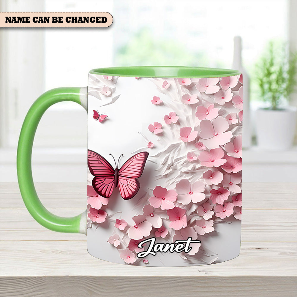 Personalized Butterfly Accent Mug Pink Butterfly With Flowers Butterfly Themed Gift Items - Image 13