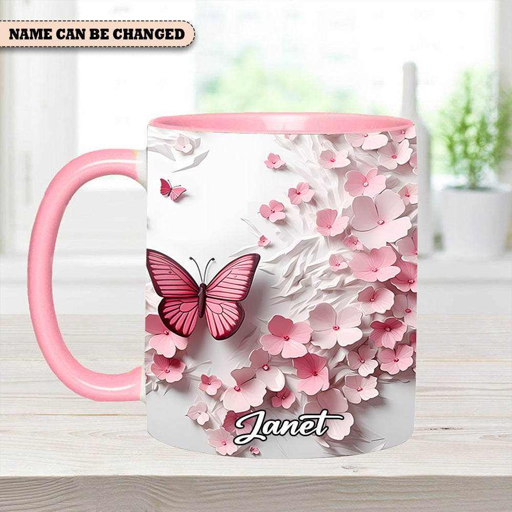 Personalized Butterfly Accent Mug Pink Butterfly With Flowers Butterfly Themed Gift Items - Image 6