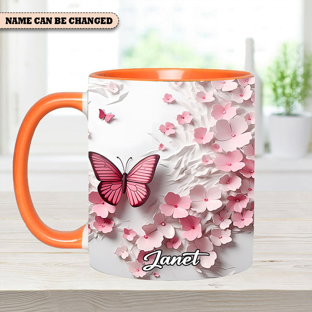 Personalized Butterfly Accent Mug Pink Butterfly With Flowers Butterfly Themed Gift Items - Image 8