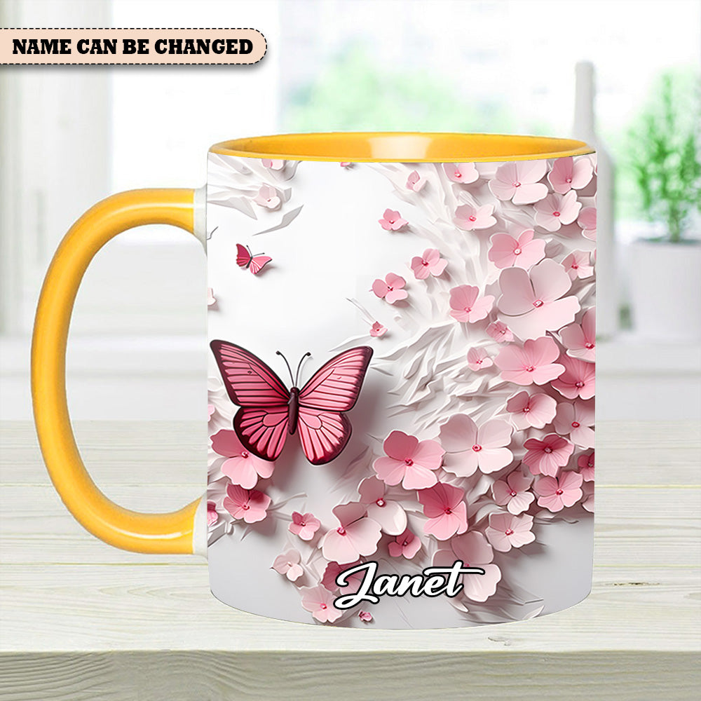 Personalized Butterfly Accent Mug Pink Butterfly With Flowers Butterfly Themed Gift Items - Image 9