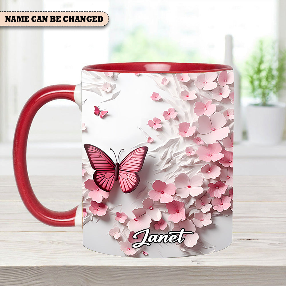 Personalized Butterfly Accent Mug Pink Butterfly With Flowers Butterfly Themed Gift Items - Image 12