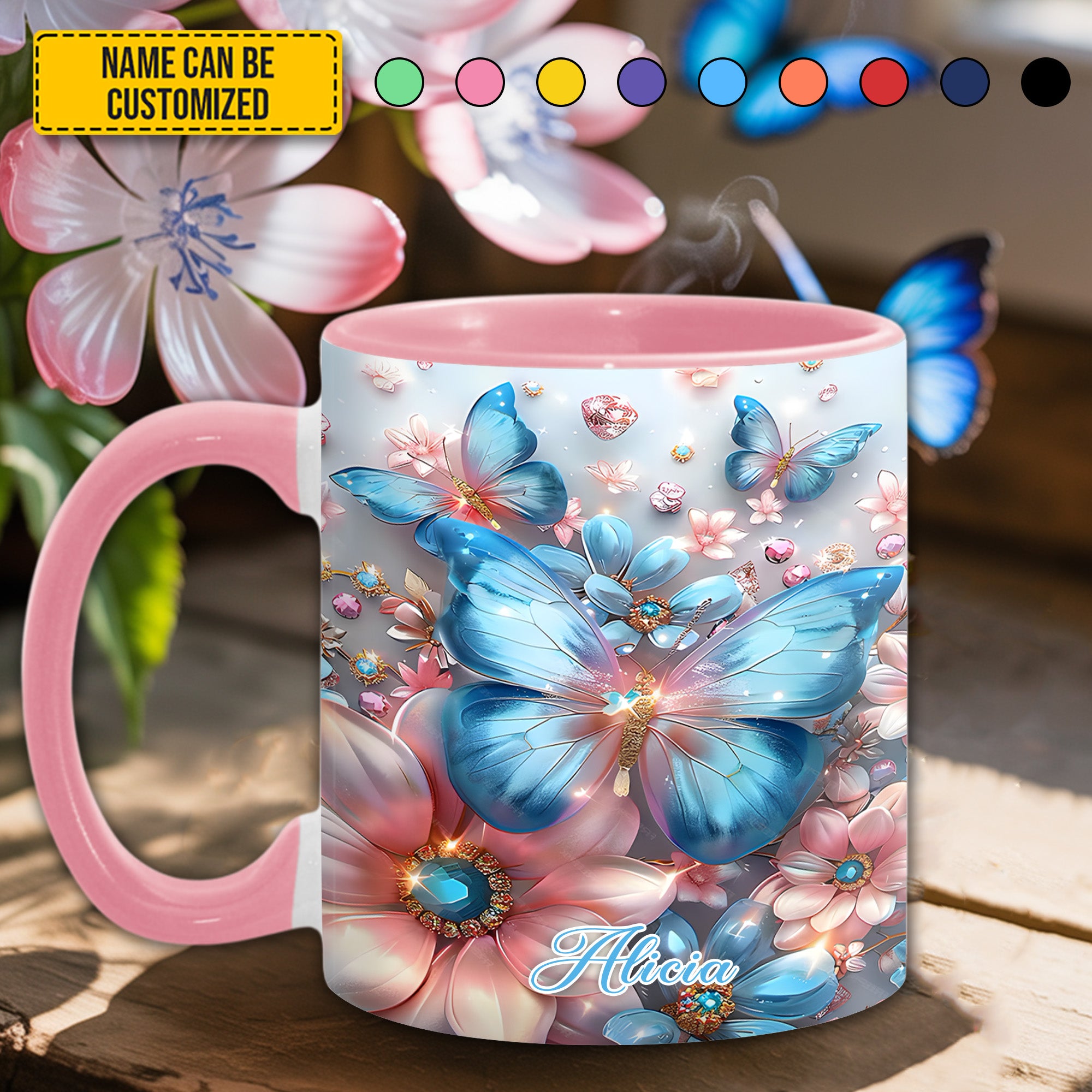 Personalized Butterfly Accent Mug Sparkle Butterflies Butterfly Birthday Gift Ideas - Image 3
