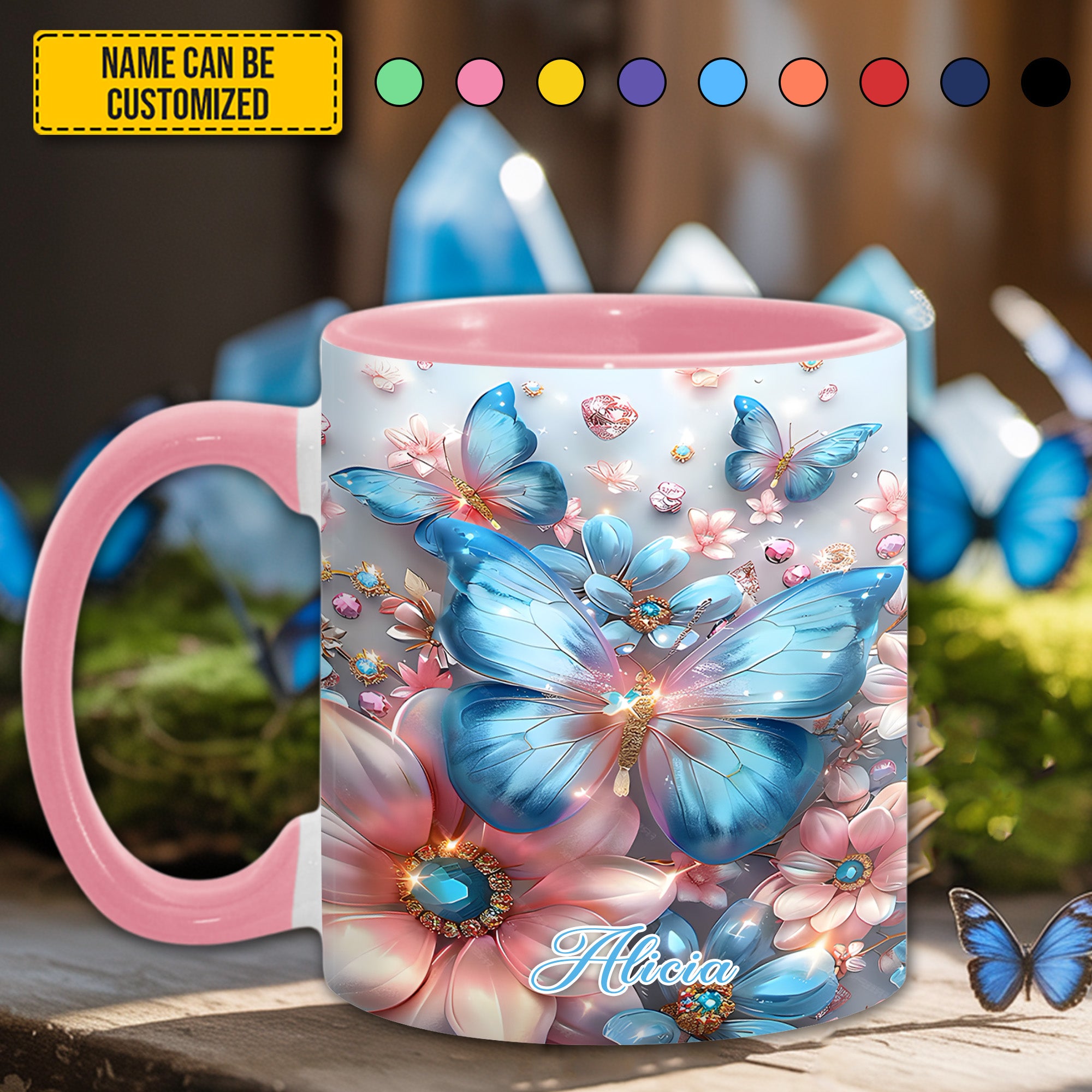 Personalized Butterfly Accent Mug Sparkle Butterflies Butterfly Birthday Gift Ideas - Image 2