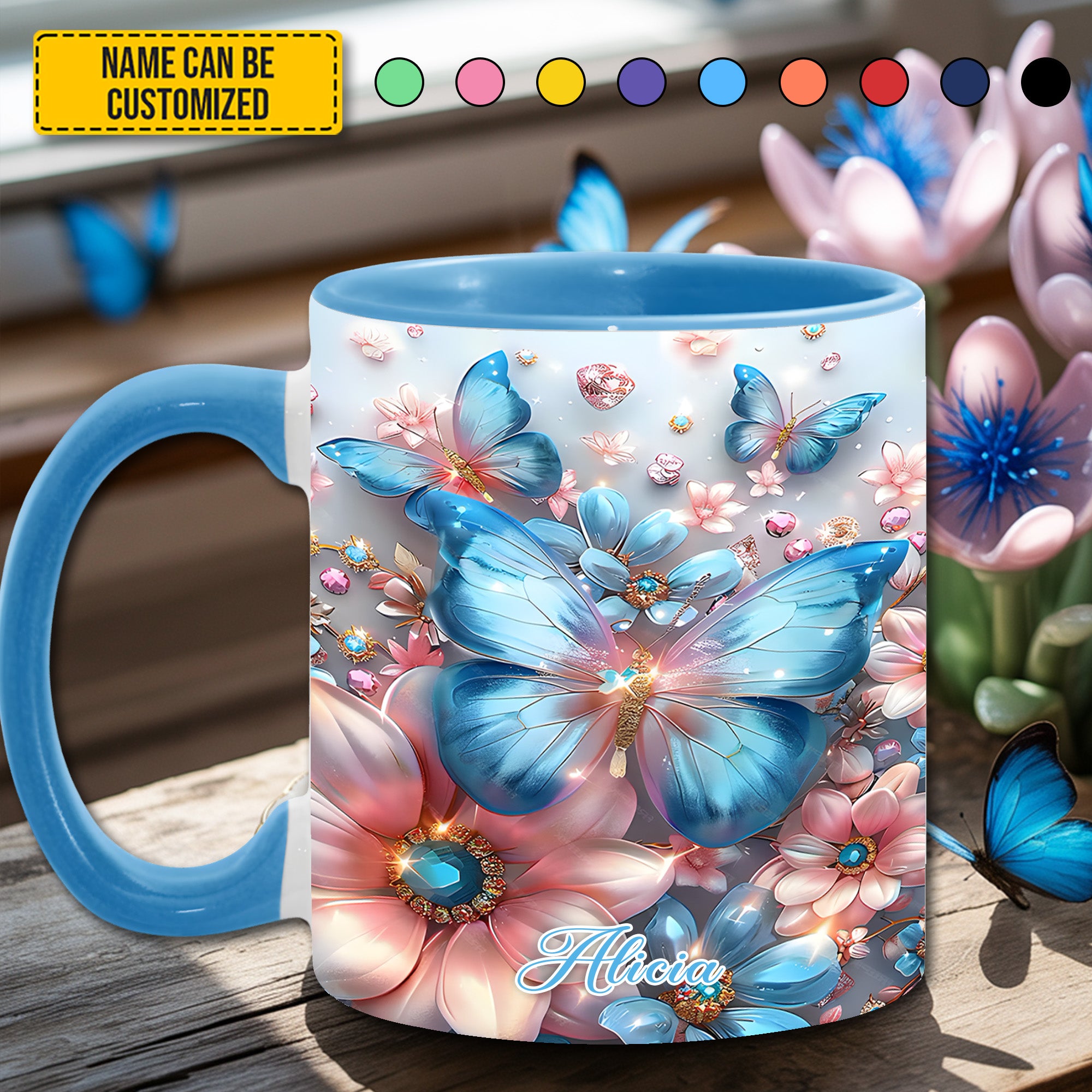 Personalized Butterfly Accent Mug Sparkle Butterflies Butterfly Birthday Gift Ideas - Image 4