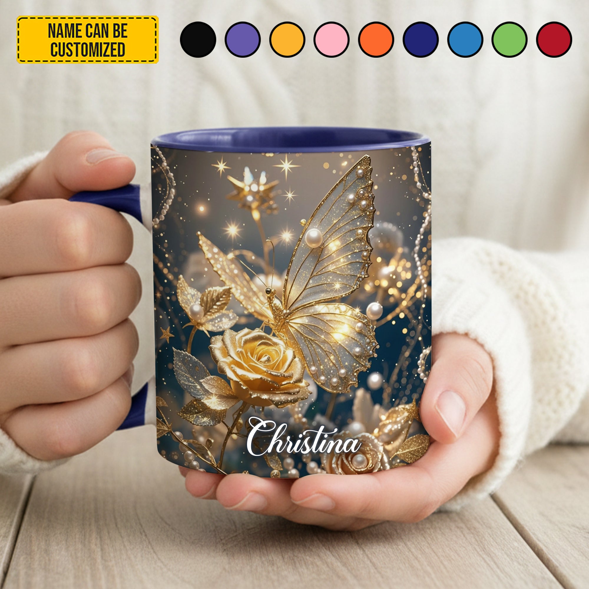Personalized Butterfly Accent Mug Sparkle Flowers Butterflies Butterfly Gift Ideas For Her - Image 4
