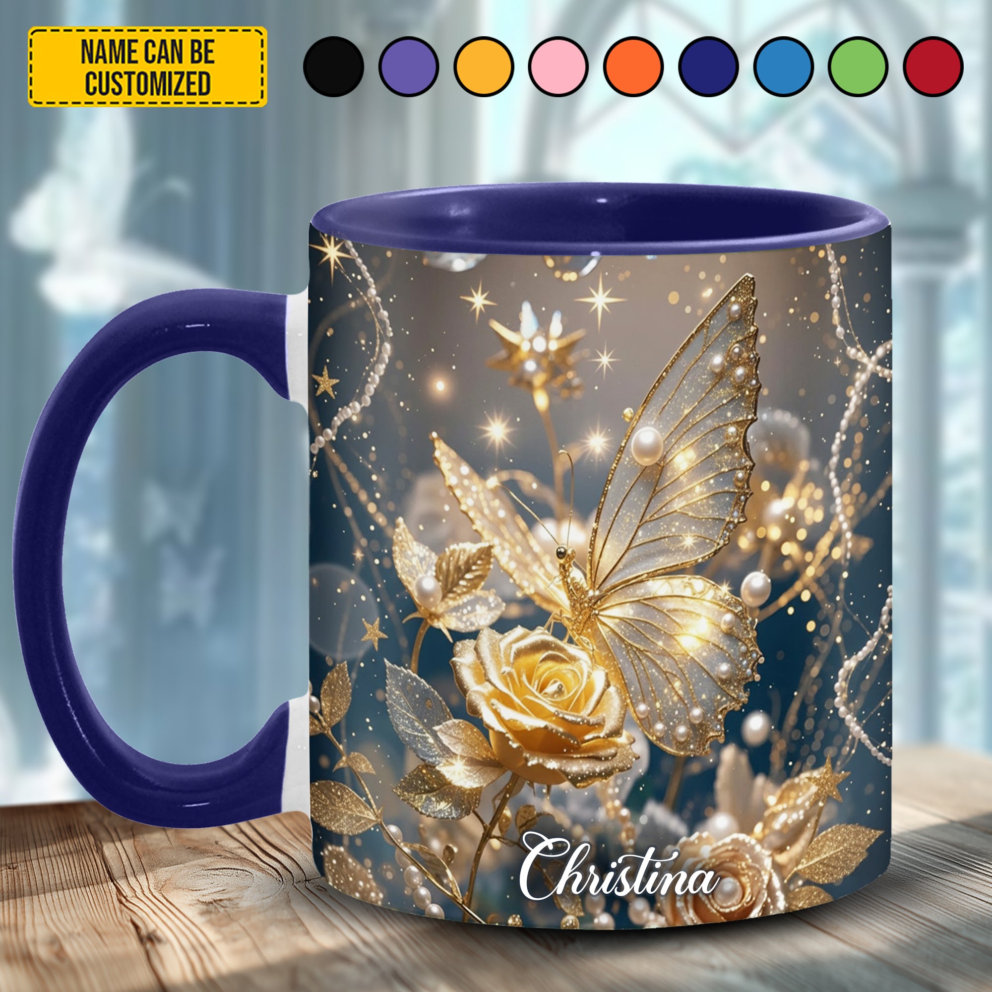 Personalized Butterfly Accent Mug Sparkle Flowers Butterflies Butterfly Gift Ideas For Her - Image 2