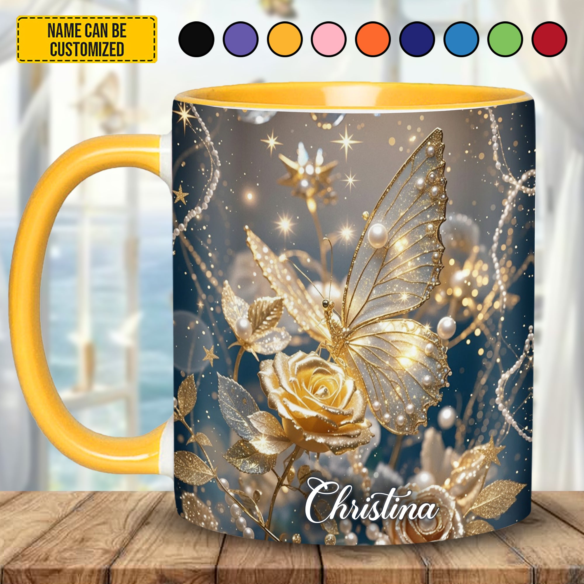 Personalized Butterfly Accent Mug Sparkle Flowers Butterflies Butterfly Gift Ideas For Her - Image 5