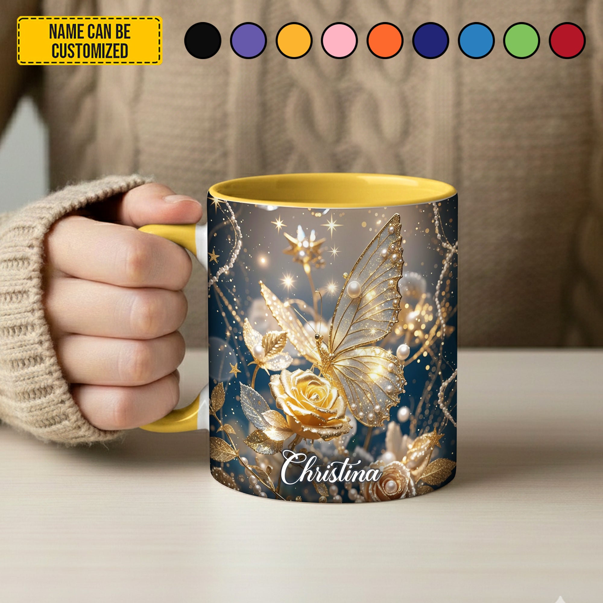 Personalized Butterfly Accent Mug Sparkle Flowers Butterflies Butterfly Gift Ideas For Her - Image 3