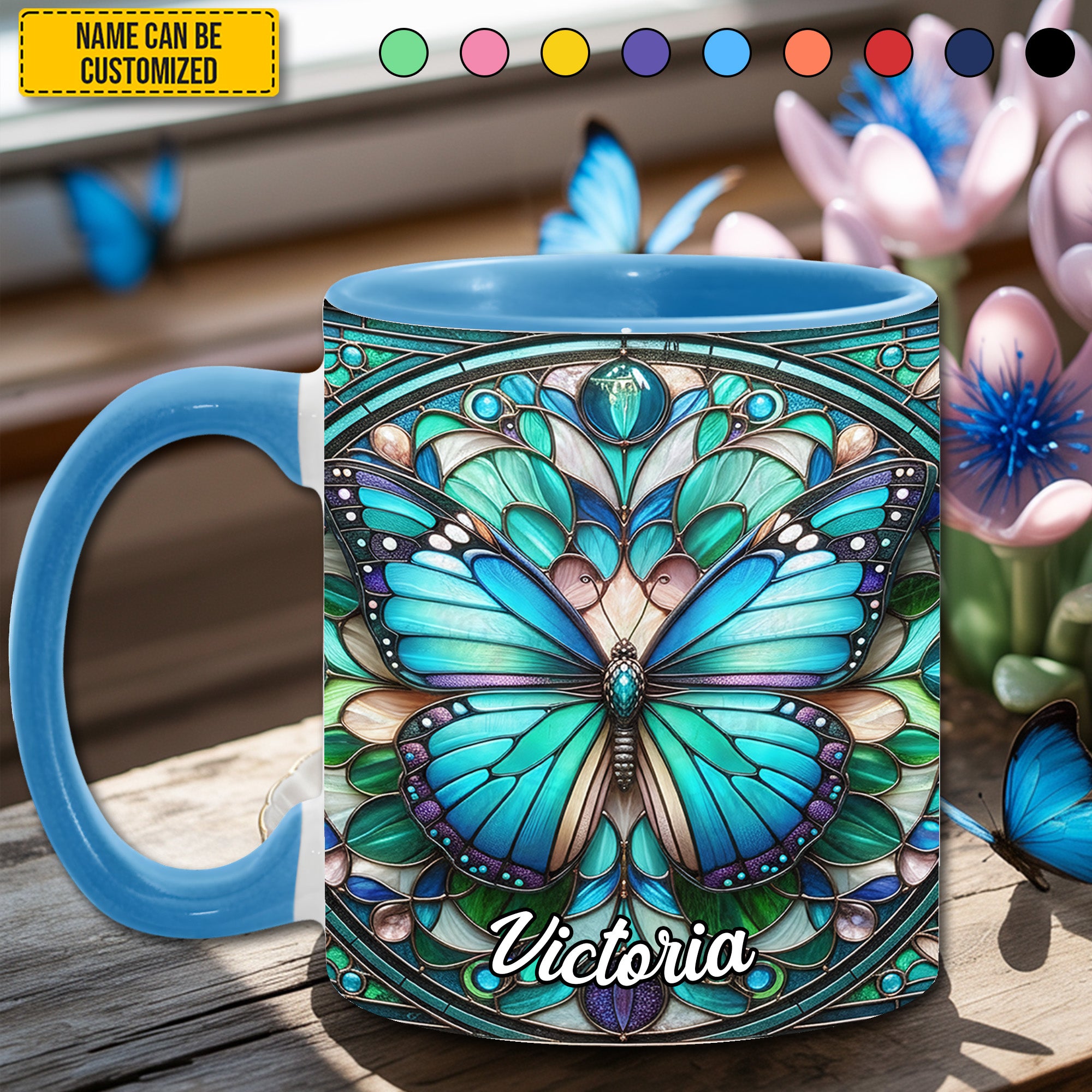 Personalized Butterfly Accent Mug Stained Glass Butterfly Butterfly Gift Ideas For Lovers - Image 3