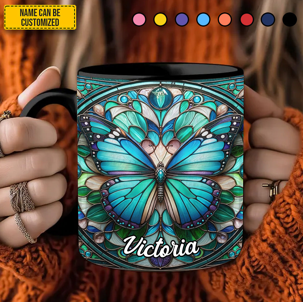 Personalized Butterfly Accent Mug Stained Glass Butterfly Butterfly Gift Ideas For Lovers - Image 4