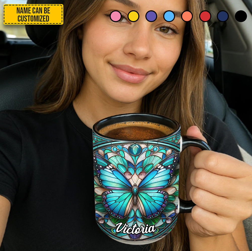 Personalized Butterfly Accent Mug Stained Glass Butterfly Butterfly Gift Ideas For Lovers - Image 5