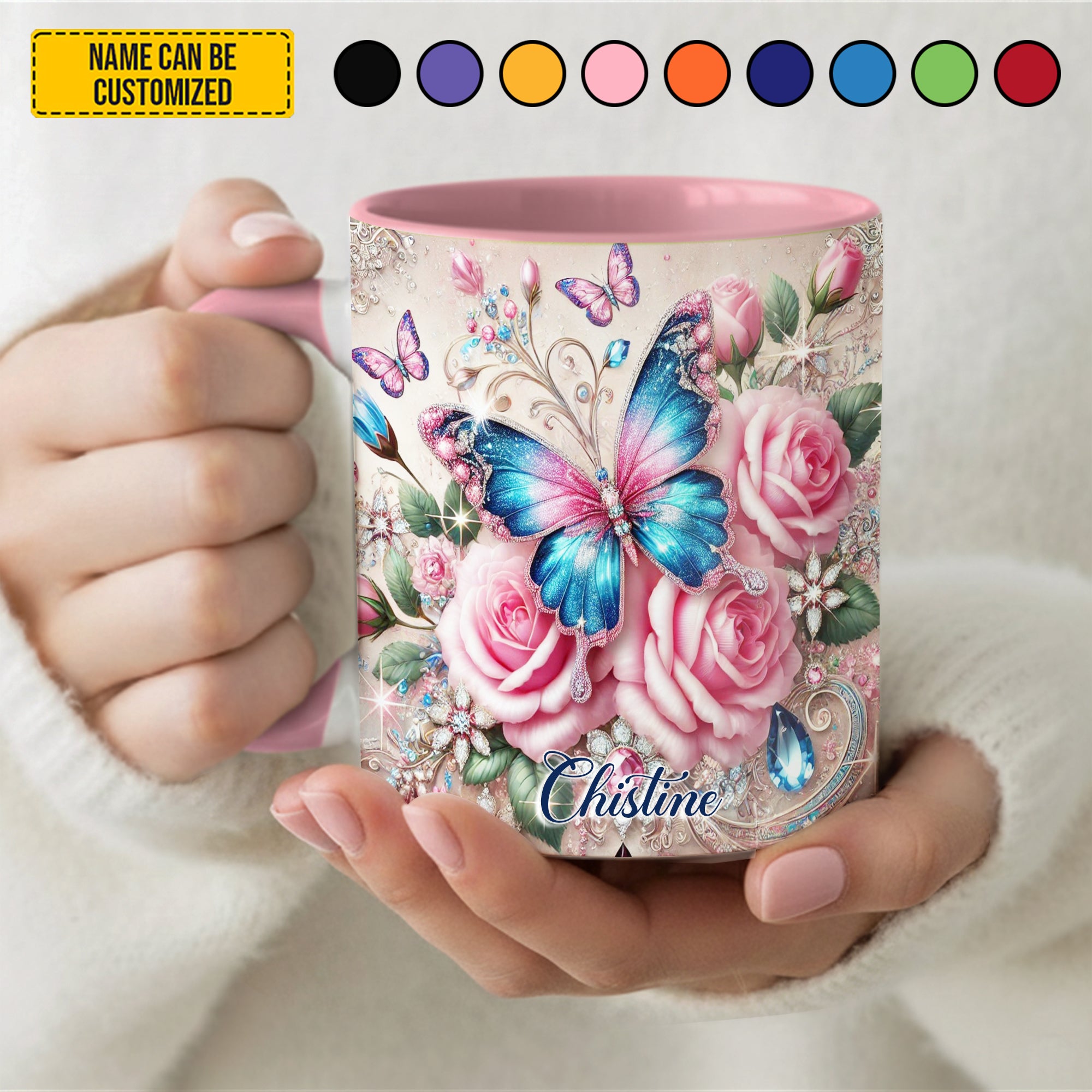 Personalized Butterfly & Rose Accent Mug Butterfly Gifts For Friends - Image 4