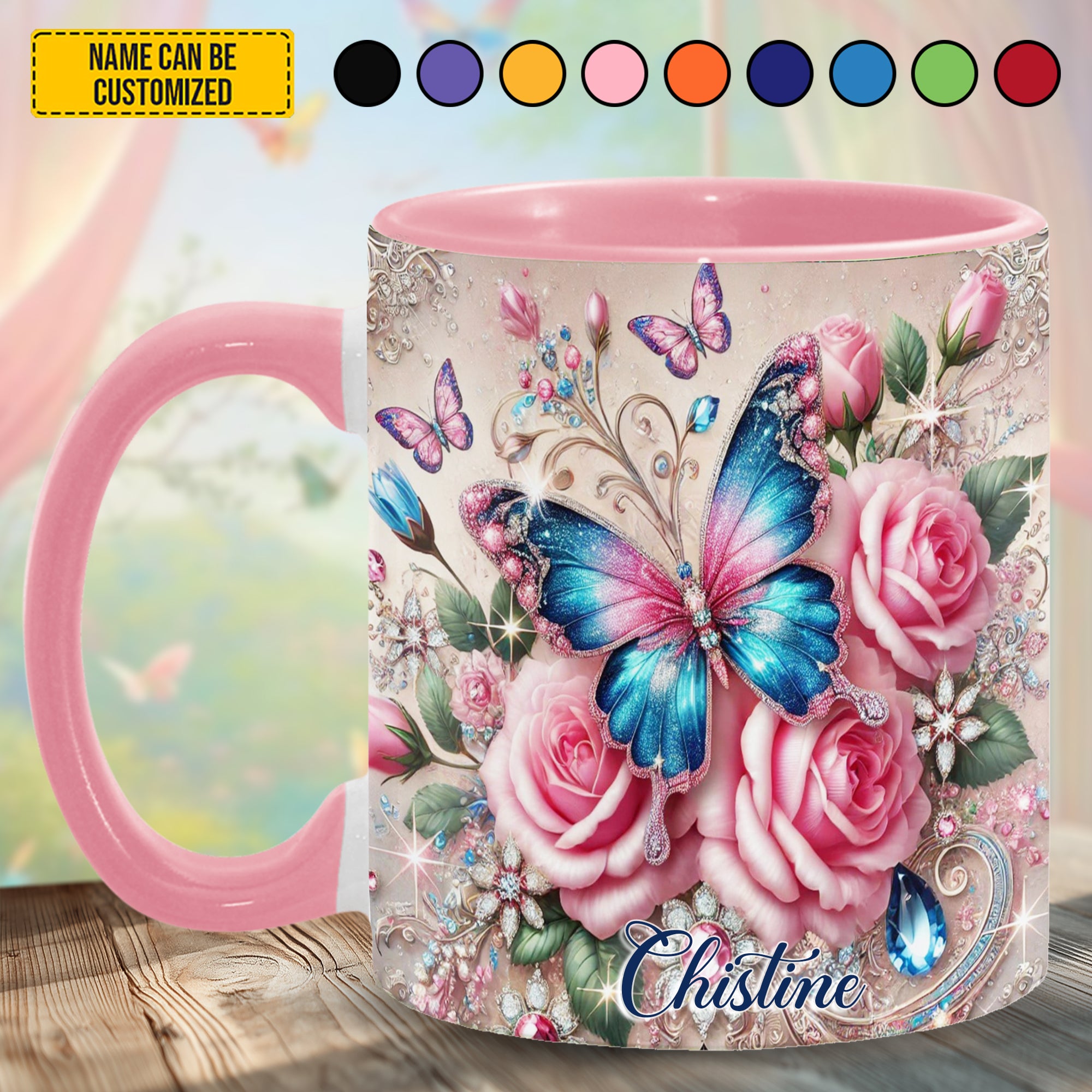 Personalized Butterfly & Rose Accent Mug Butterfly Gifts For Friends - Image 2