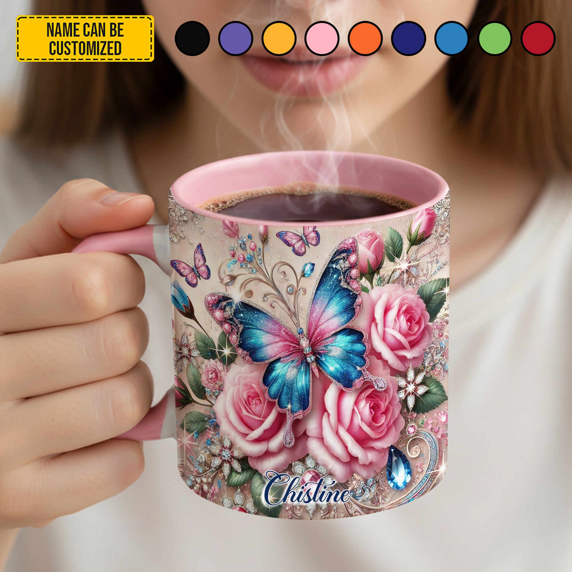 Personalized Butterfly & Rose Accent Mug Butterfly Gifts For Friends - Image 3