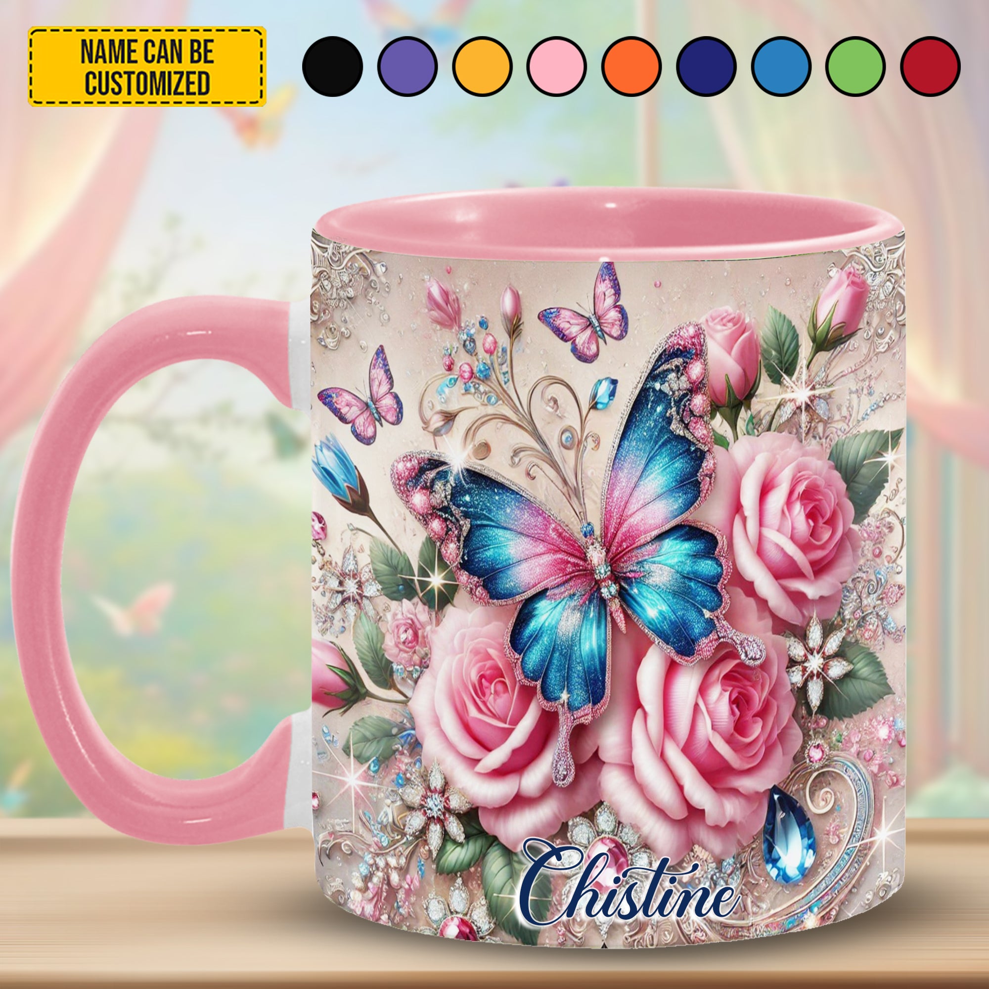 Personalized Butterfly & Rose Accent Mug Butterfly Gifts For Friends