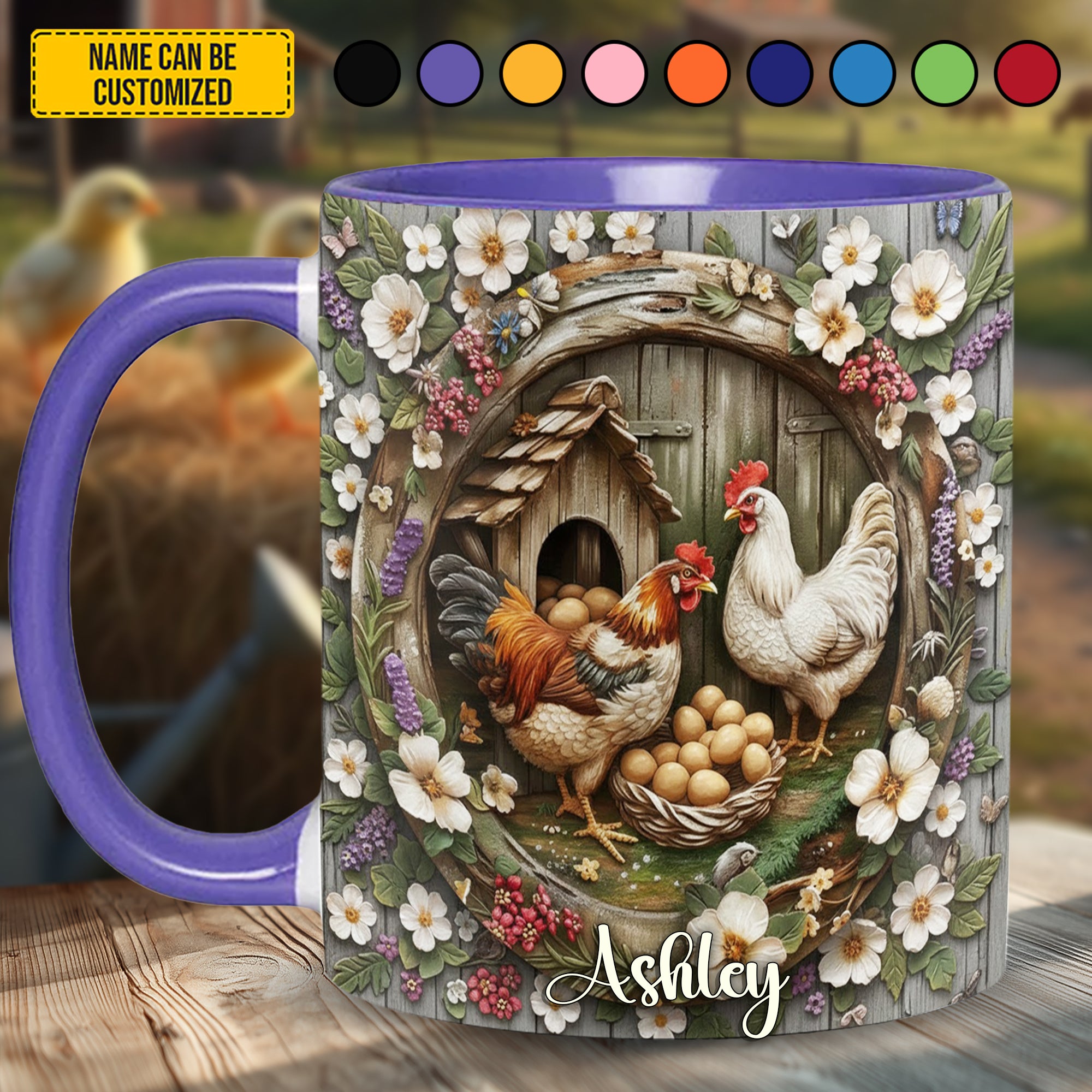 Personalized Chicken Accent Mug Chicken Farm & Flowers Gifts For People Who Raise Chickens - Image 2