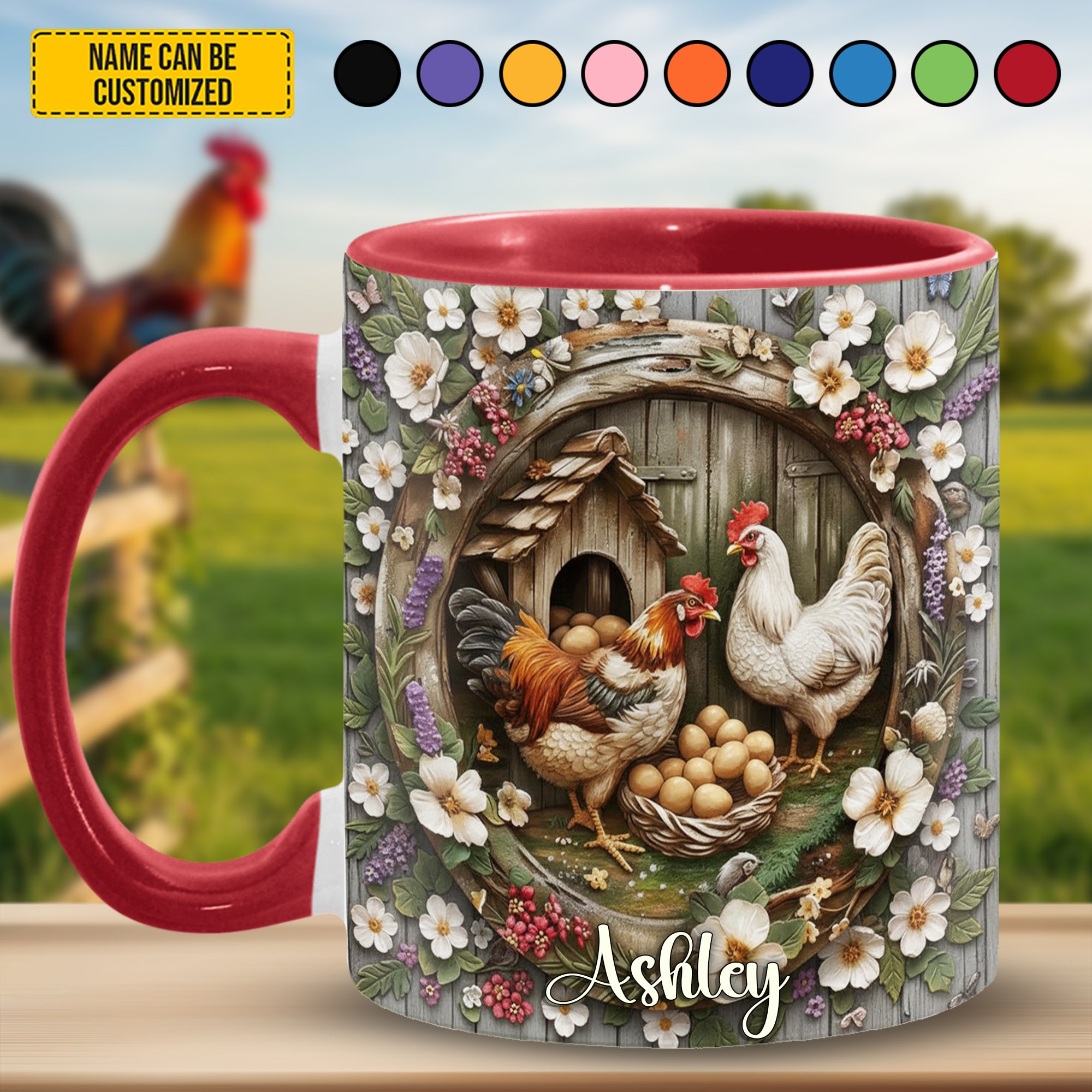 Personalized Chicken Accent Mug Chicken Farm & Flowers Gifts For People Who Raise Chickens
