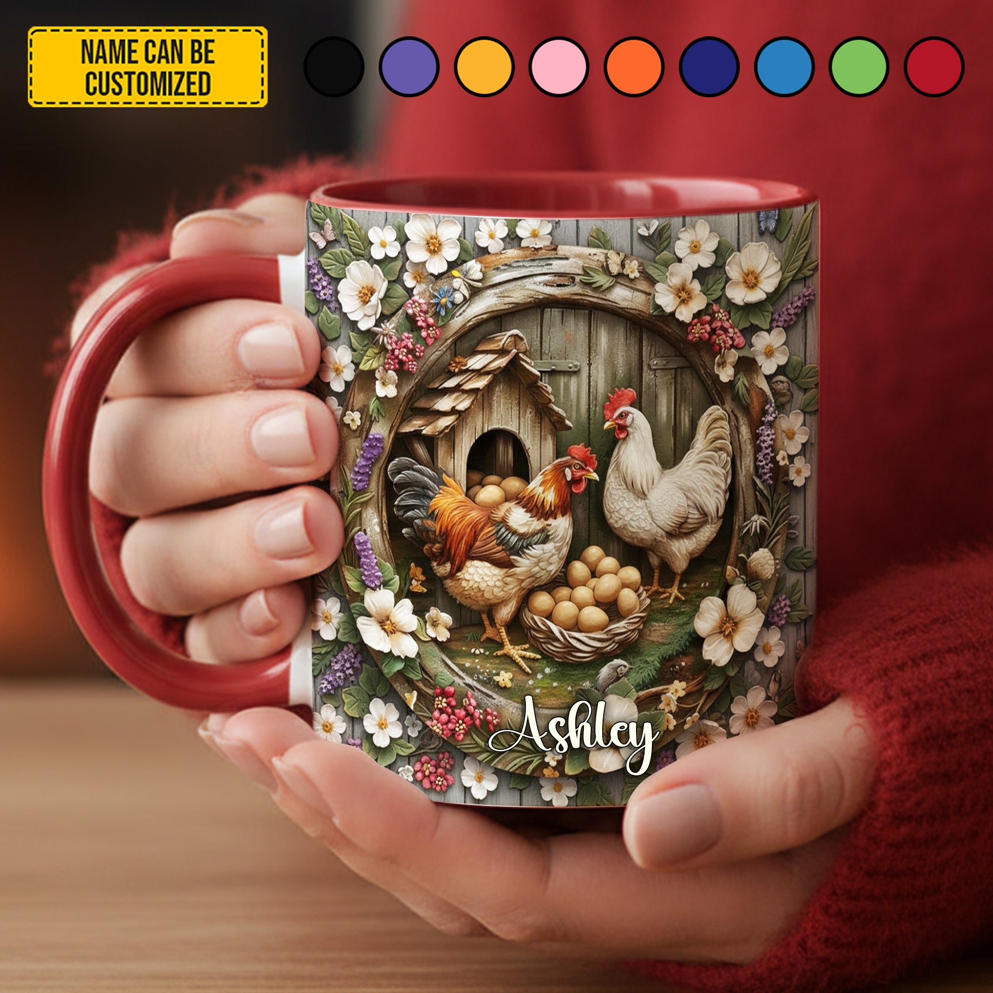 Personalized Chicken Accent Mug Chicken Farm & Flowers Gifts For People Who Raise Chickens - Image 3