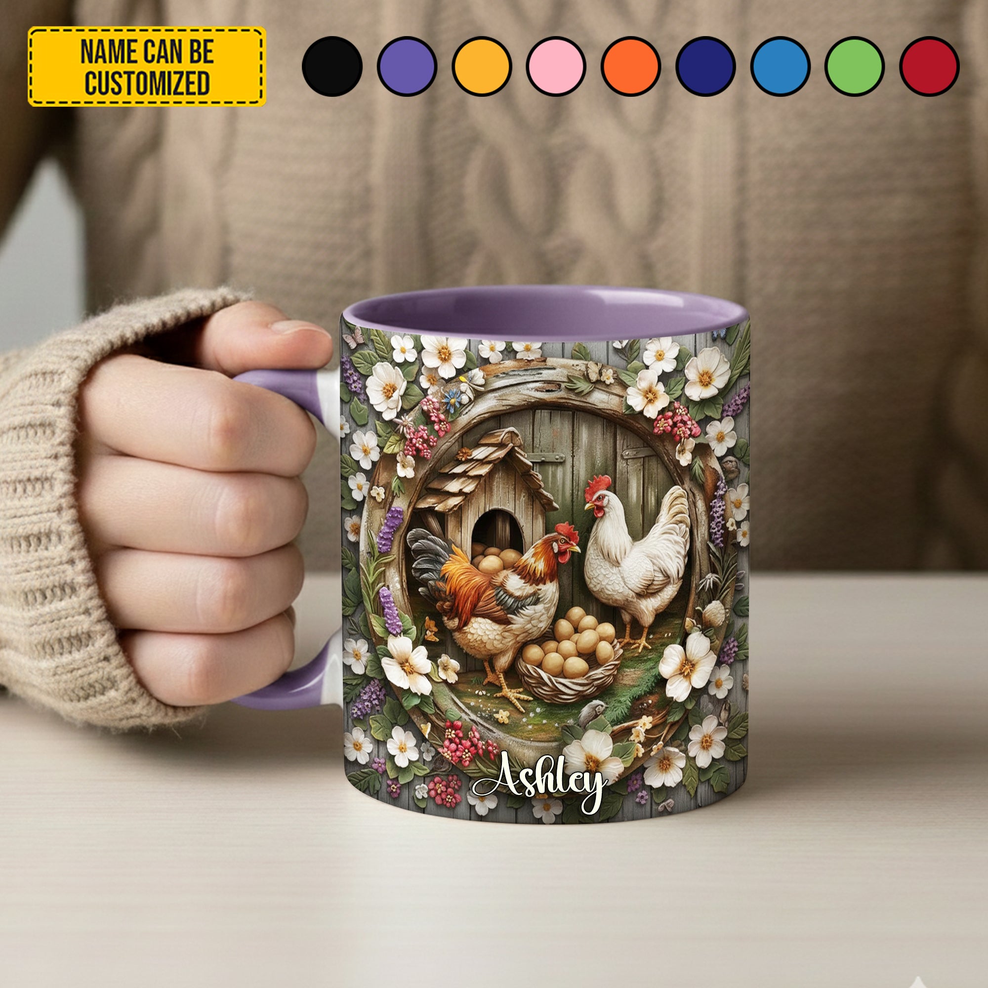 Personalized Chicken Accent Mug Chicken Farm & Flowers Gifts For People Who Raise Chickens - Image 4