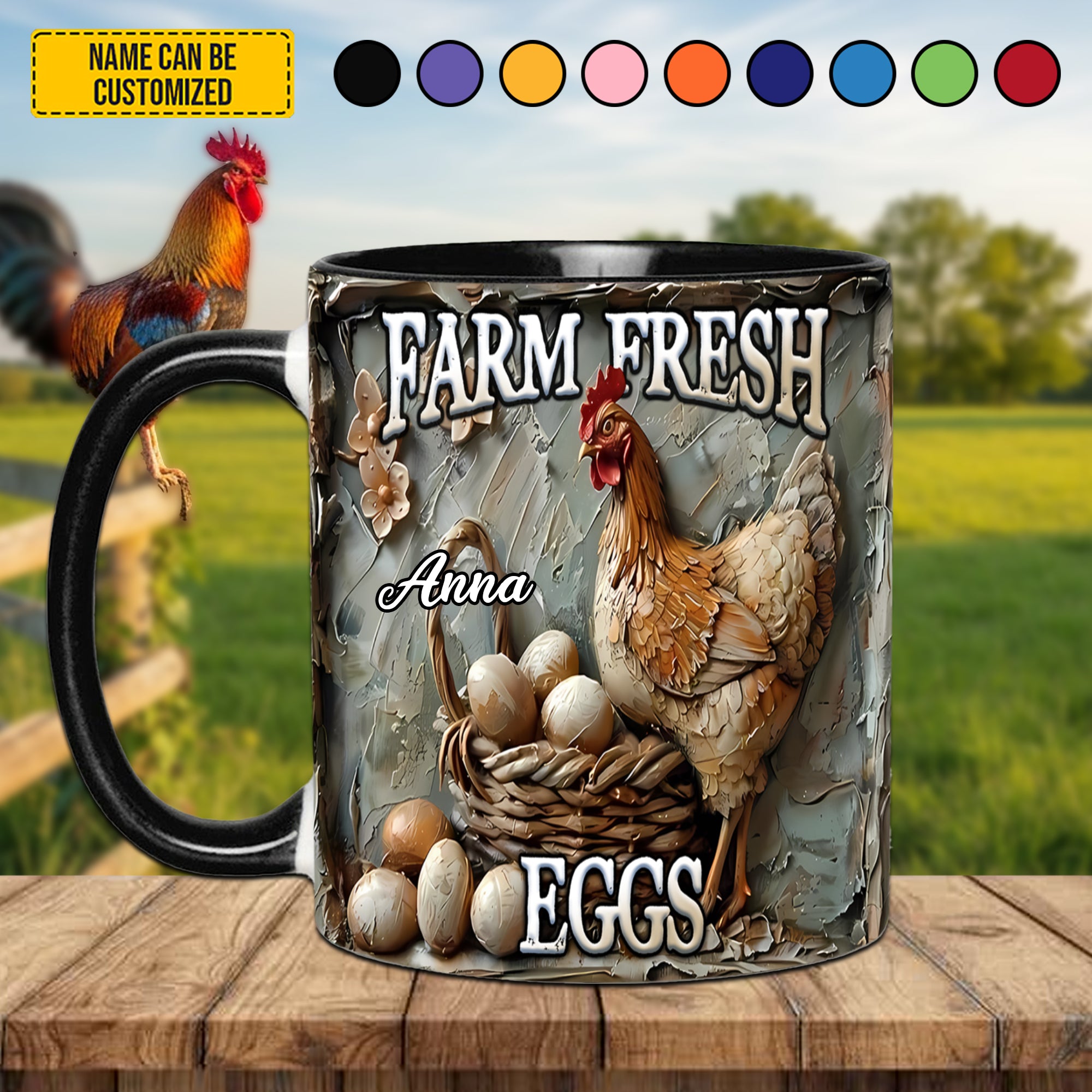 Personalized Chicken Accent Mug Farm Fresh Eggs Gifts For Chicken Farmers