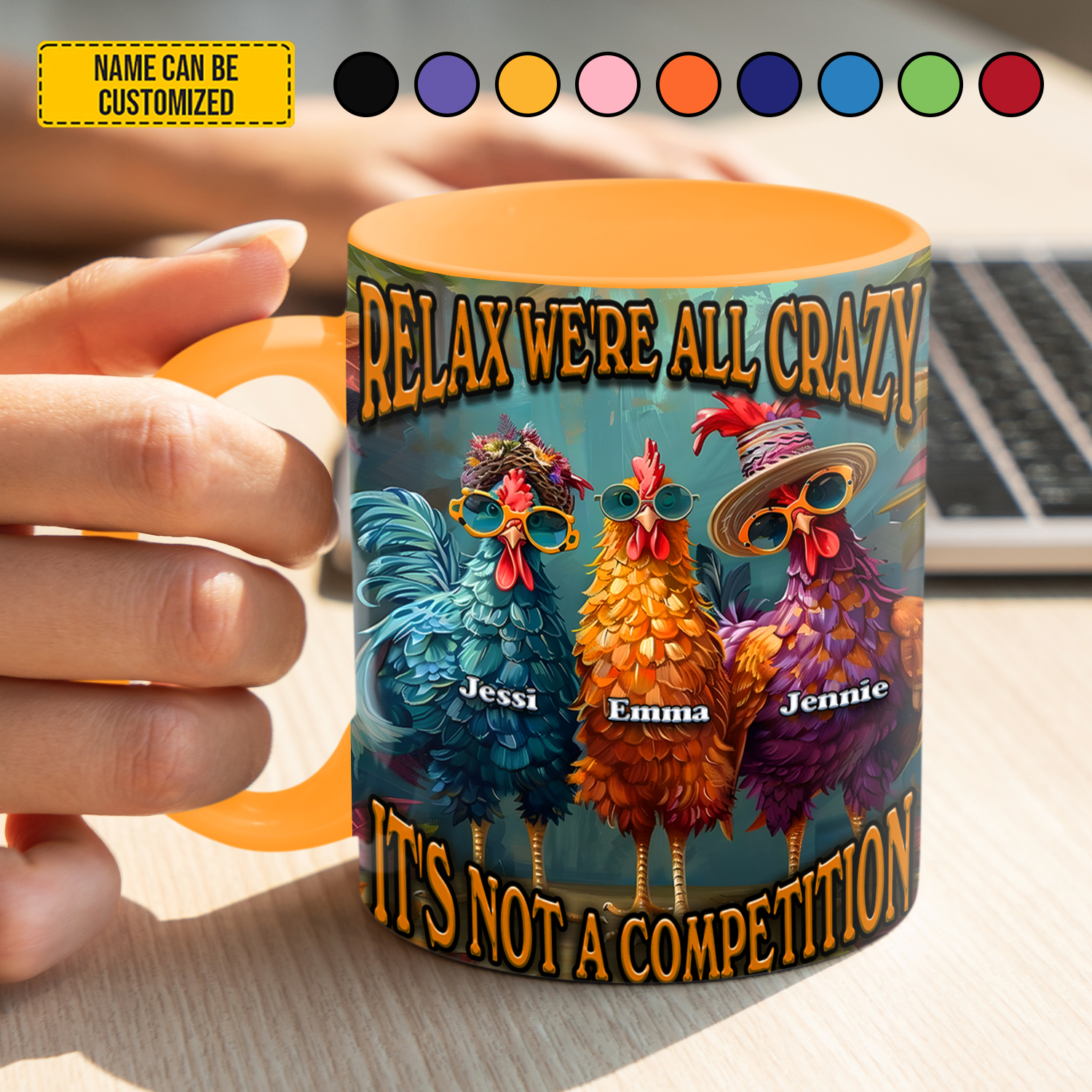 Personalized Chicken Accent Mug Relax We're All Crazy Chicken Gifts For Him Her - Image 3