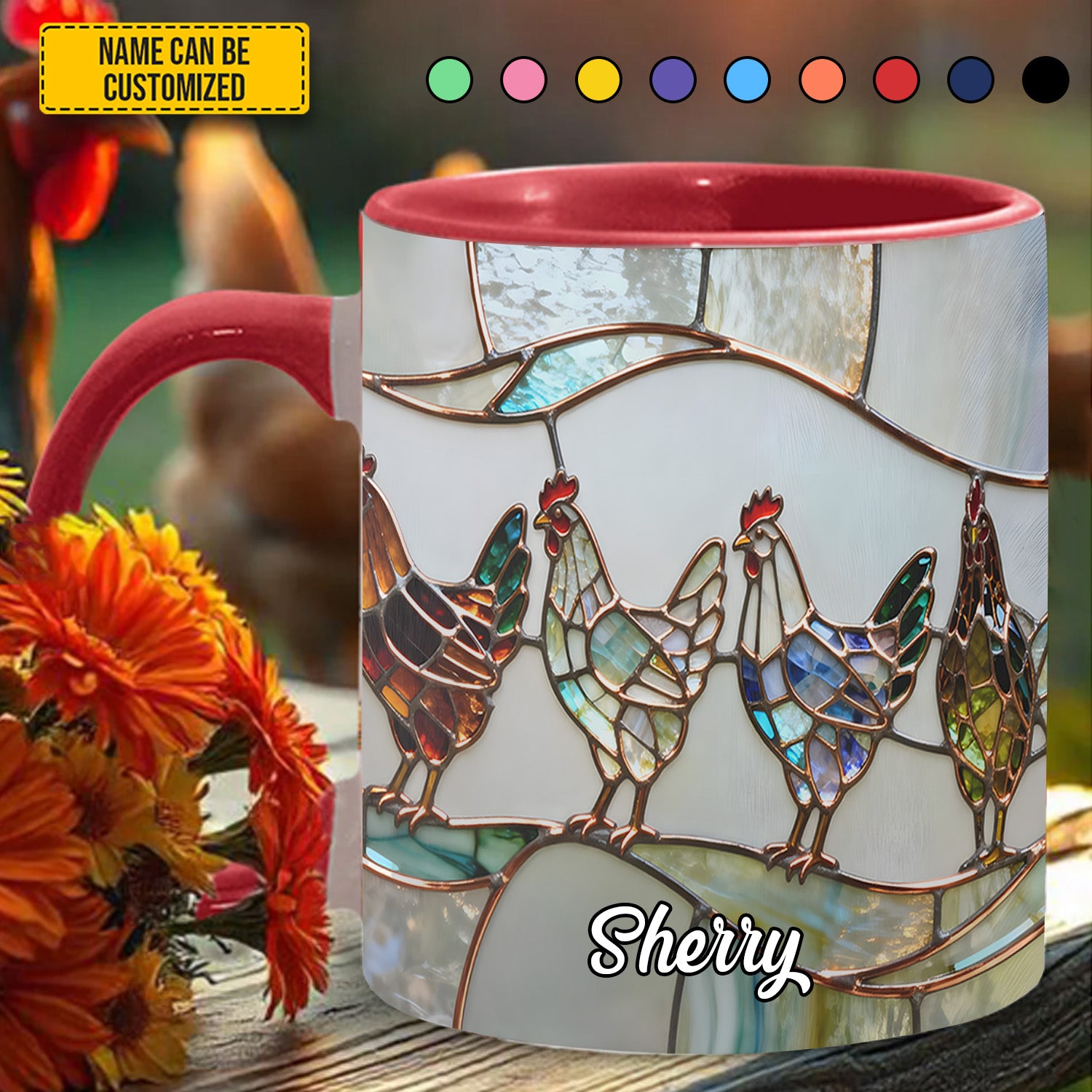 Personalized Chicken Stained Glass Accent Mug Best Gifts For Chicken Lovers - Image 2