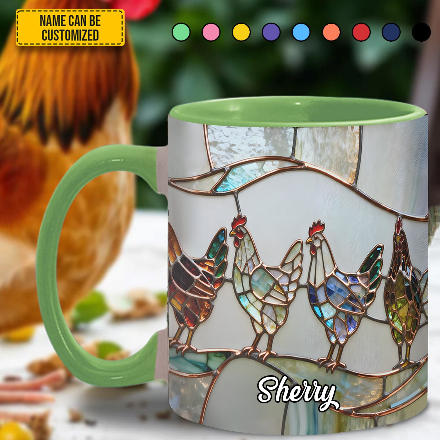 Personalized Chicken Stained Glass Accent Mug Best Gifts For Chicken Lovers