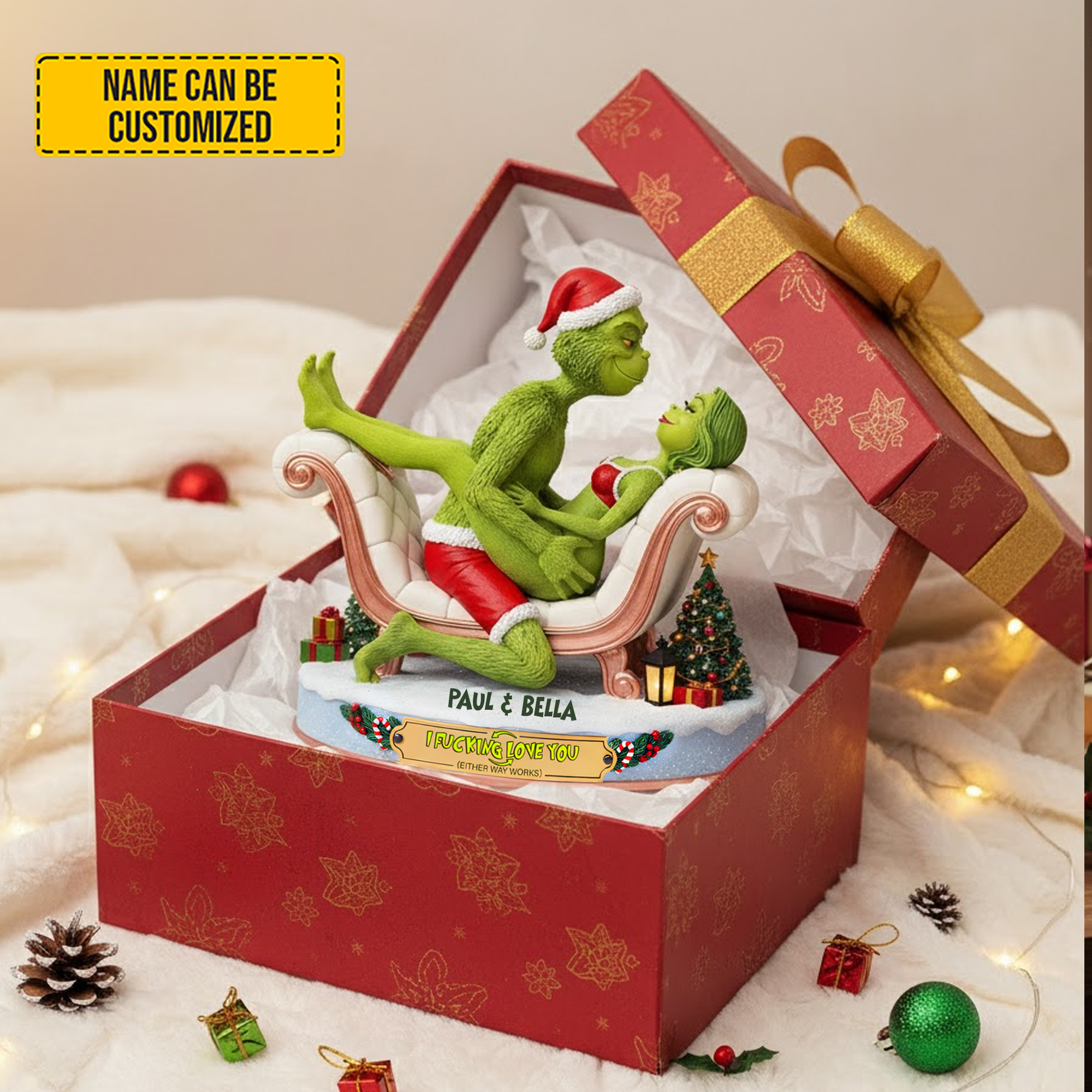 Personalized Christmas Acrylic Plaque Naughty Green Lovers Good Gifts For Couples - Image 2