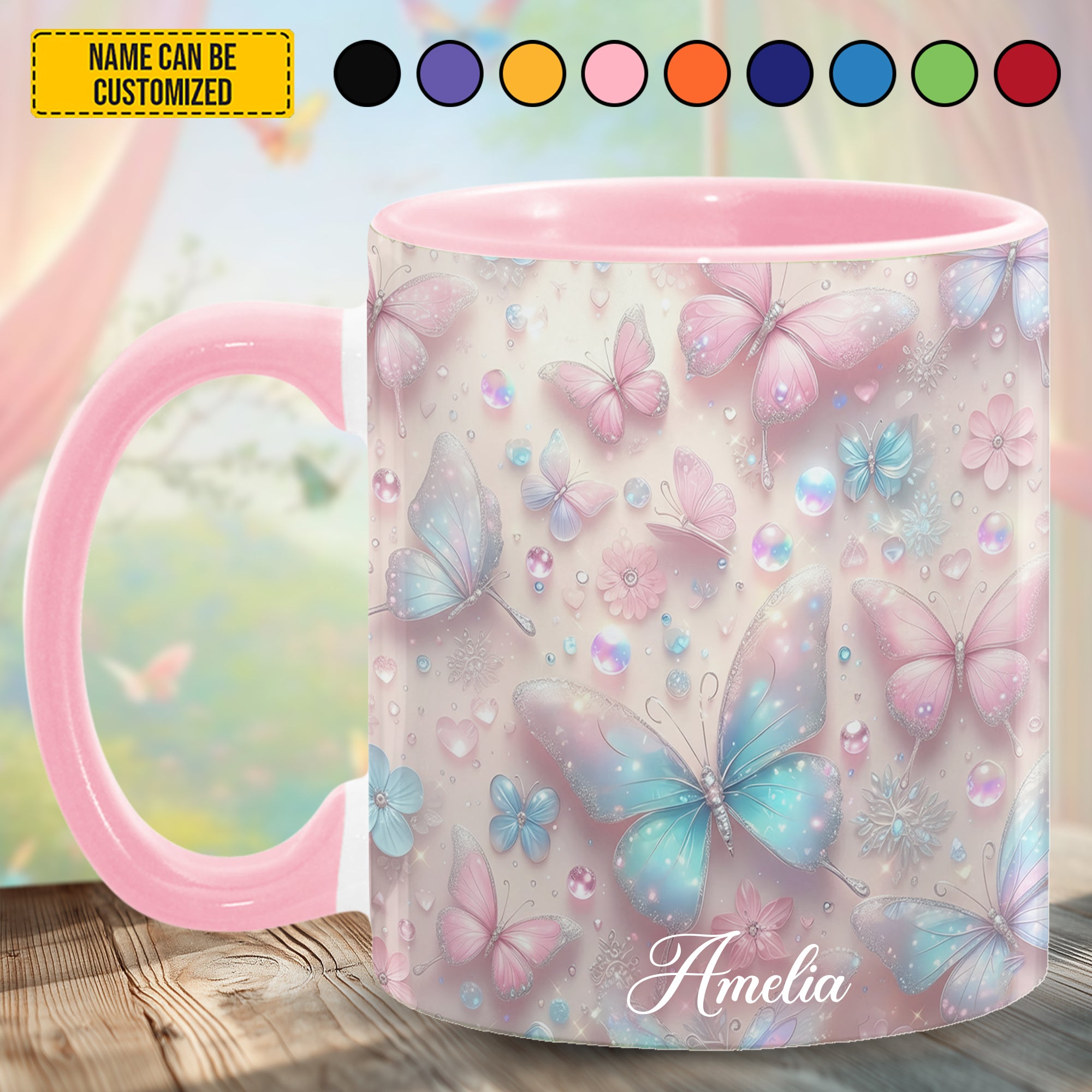 Personalized Colorful Butterflies Accent Mug Gifts With Butterfly Theme