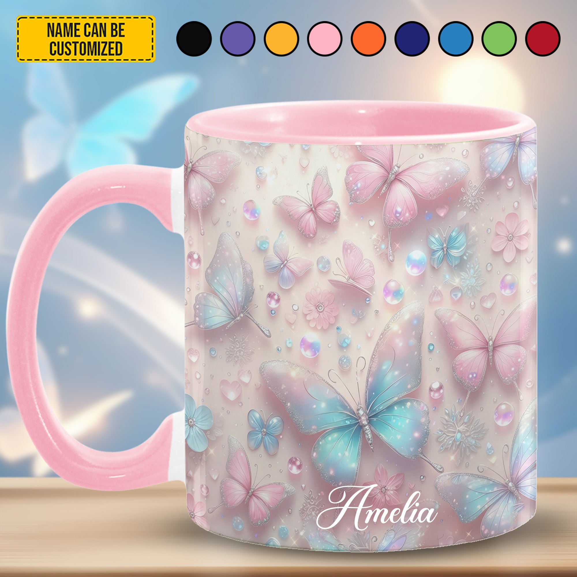Personalized Colorful Butterflies Accent Mug Gifts With Butterfly Theme - Image 3