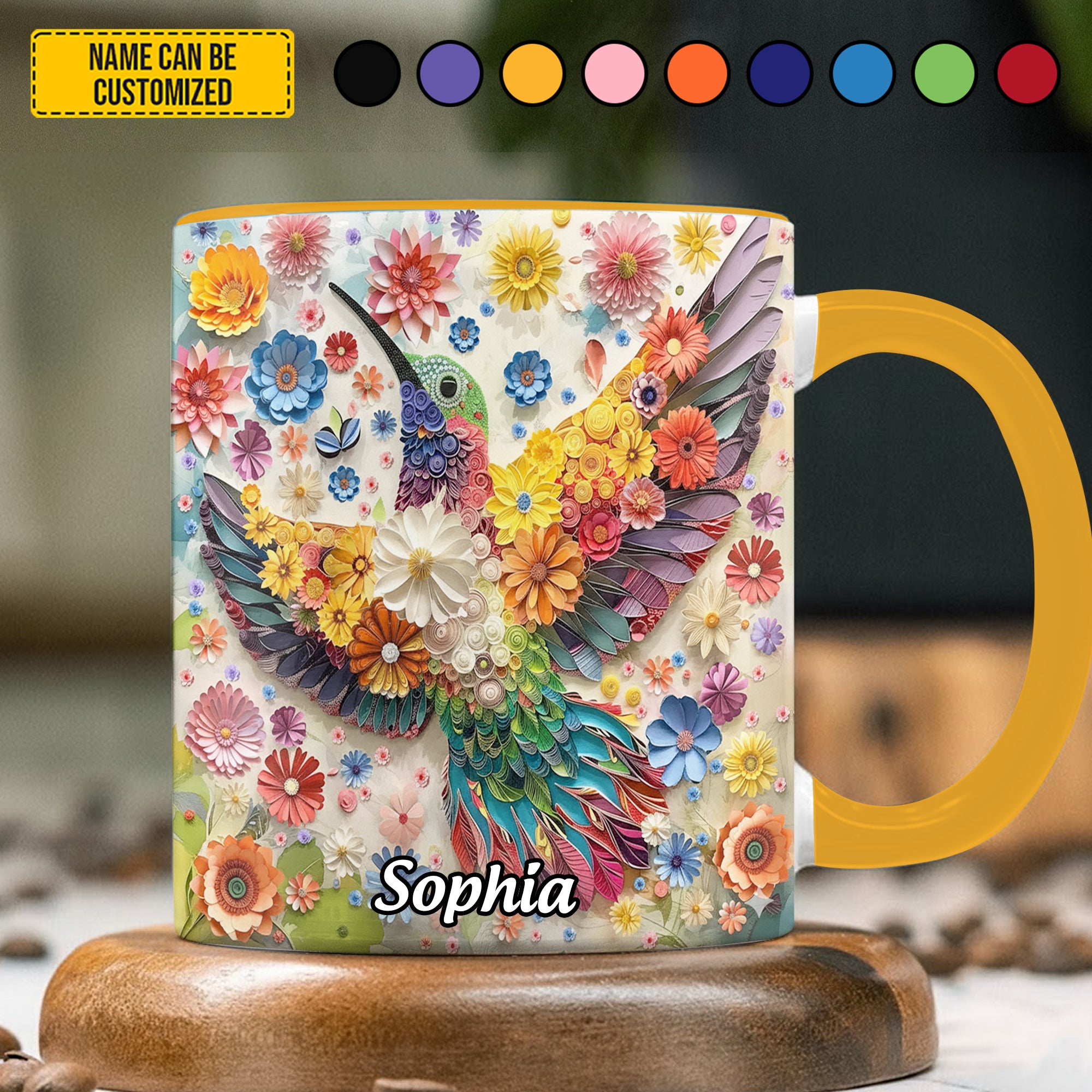 Personalized Colorful Flowers Hummingbird Accent Mug Gifts For Hummingbird Watchers - Image 3