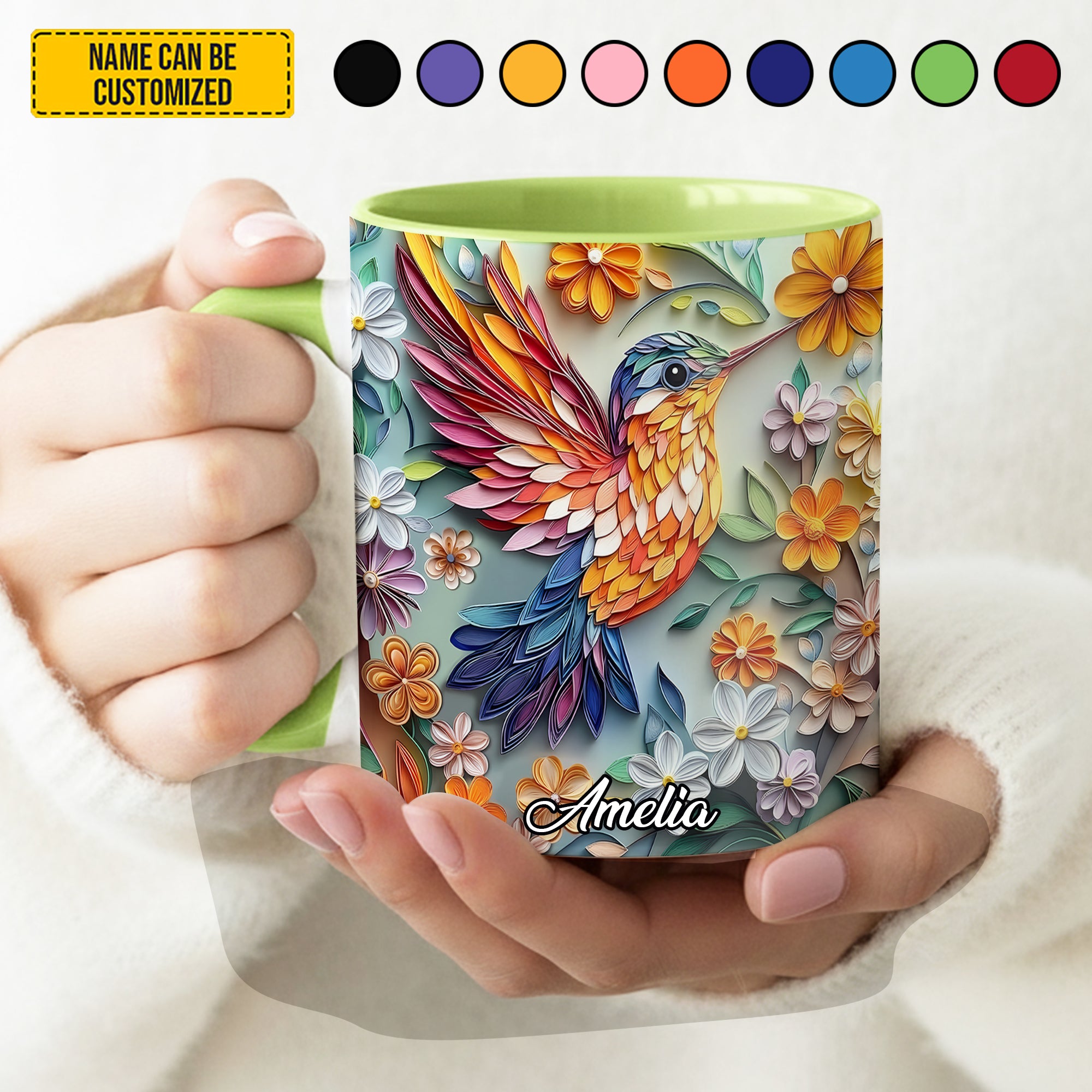 Personalized Colorful Hummingbird Accent Mug Awesome Gifts For Hummingbird Lovers - Image 2