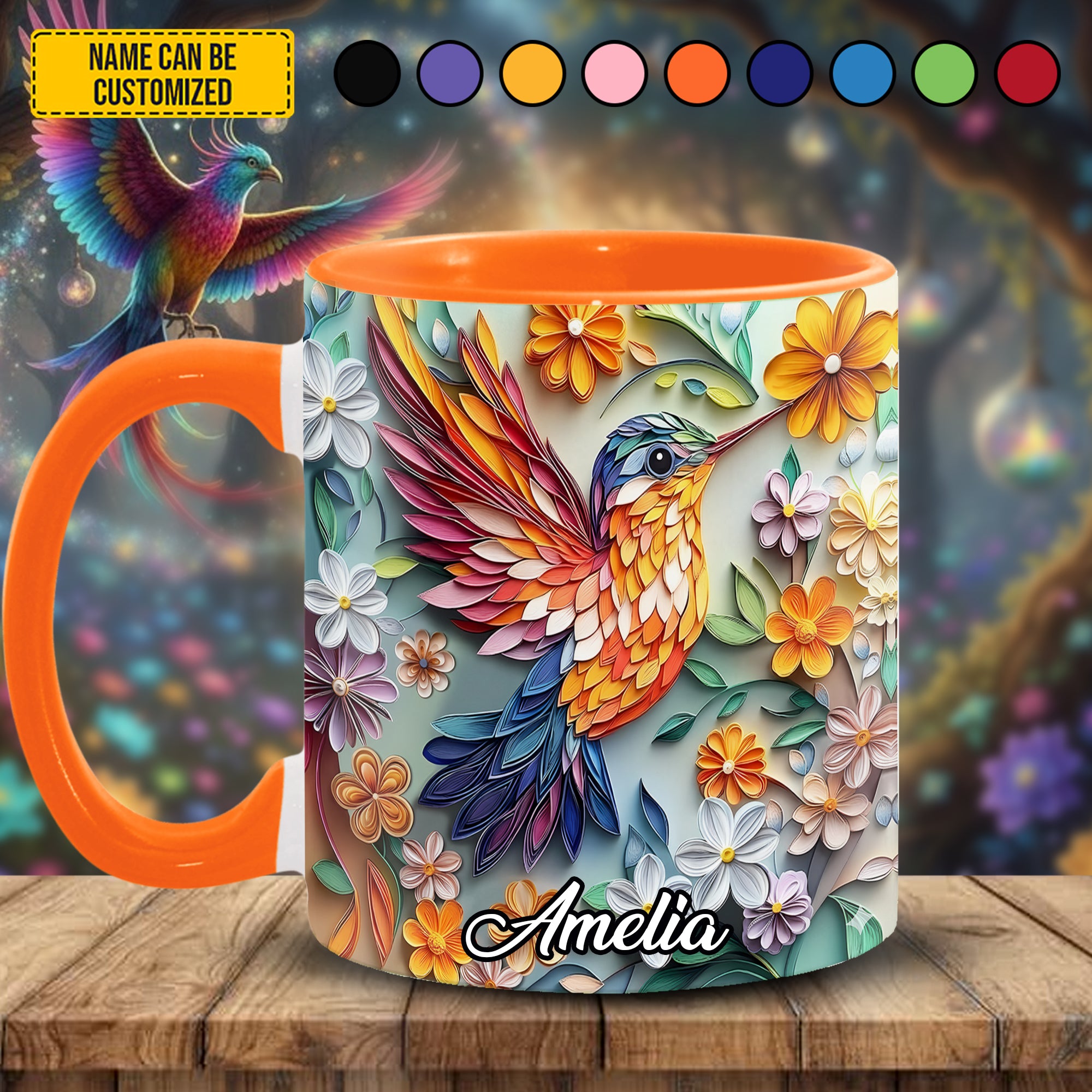 Personalized Colorful Hummingbird Accent Mug Awesome Gifts For Hummingbird Lovers