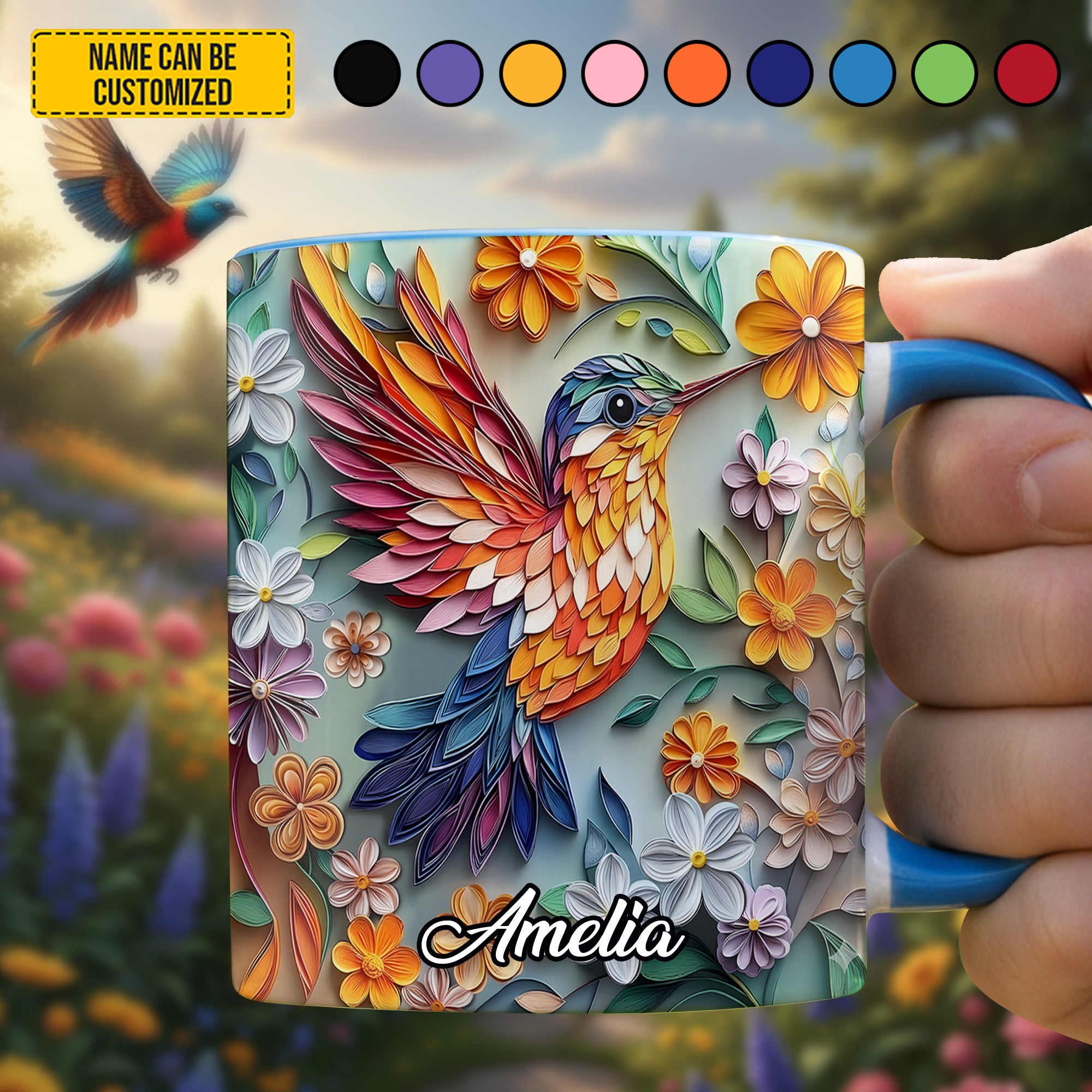 Personalized Colorful Hummingbird Accent Mug Awesome Gifts For Hummingbird Lovers - Image 3
