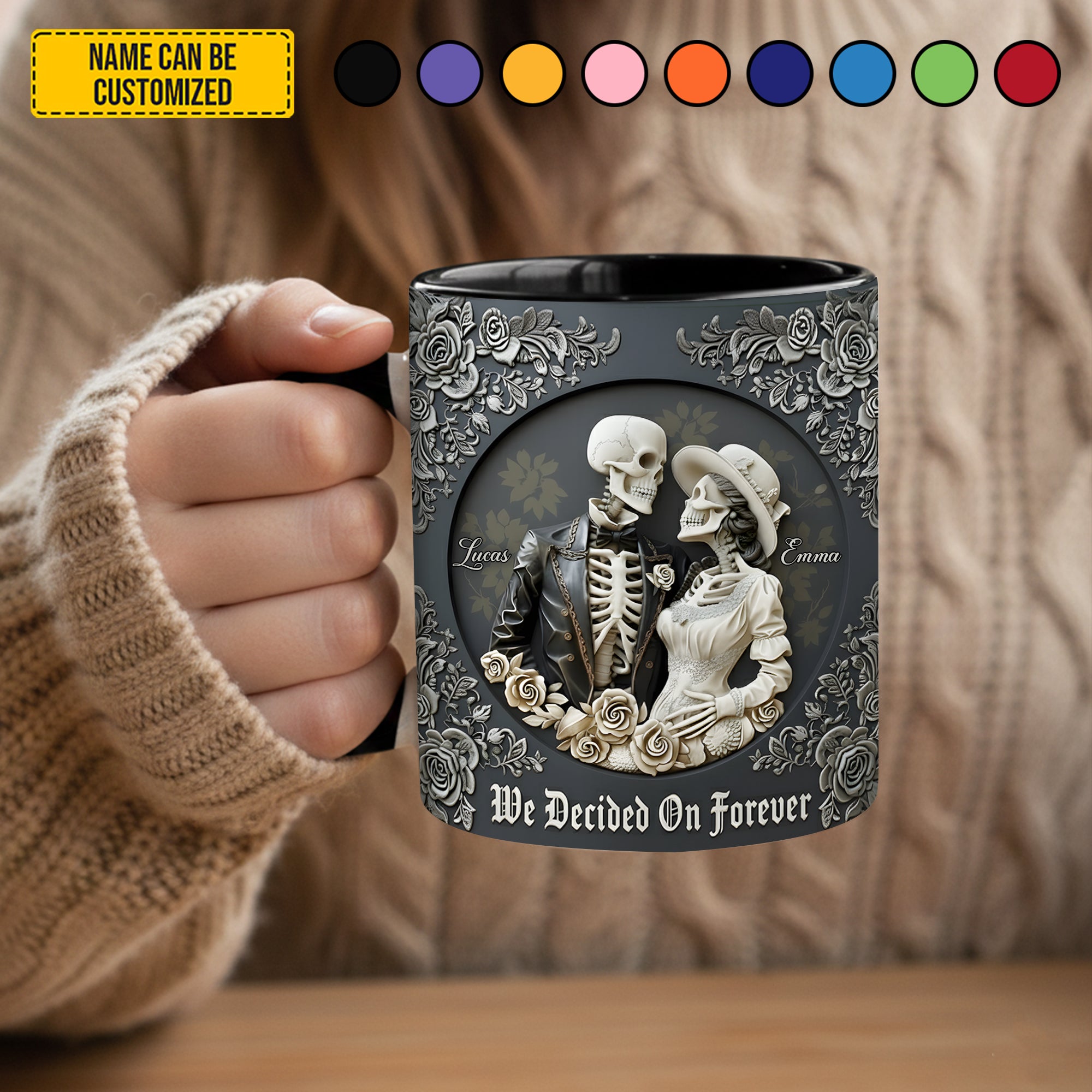 Personalized Couple Accent Mug, Gift For Couple Skull Couple Themed Skull Gifts For Him Her - Image 4