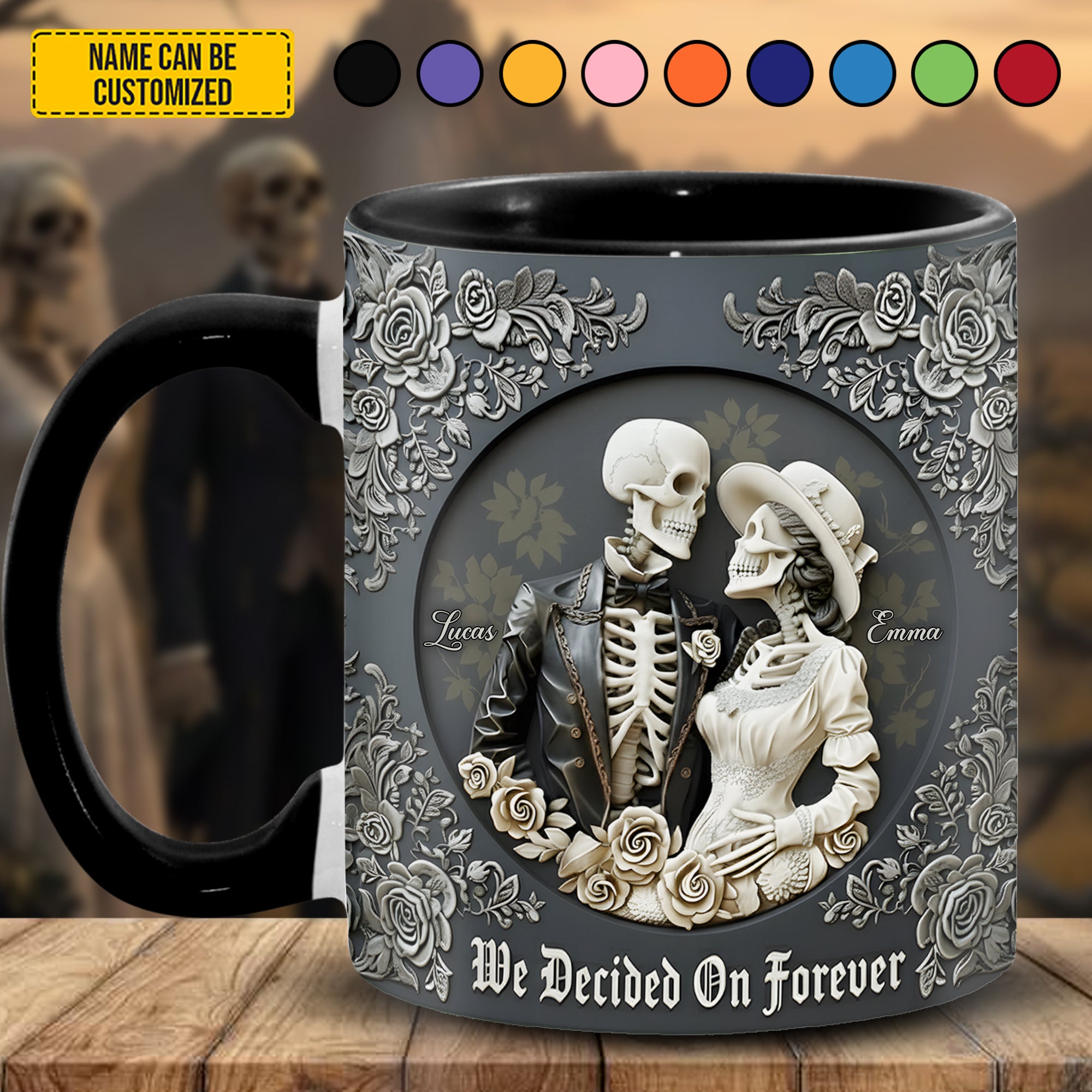 Personalized Couple Accent Mug, Gift For Couple Skull Couple Themed Skull Gifts For Him Her - Image 3