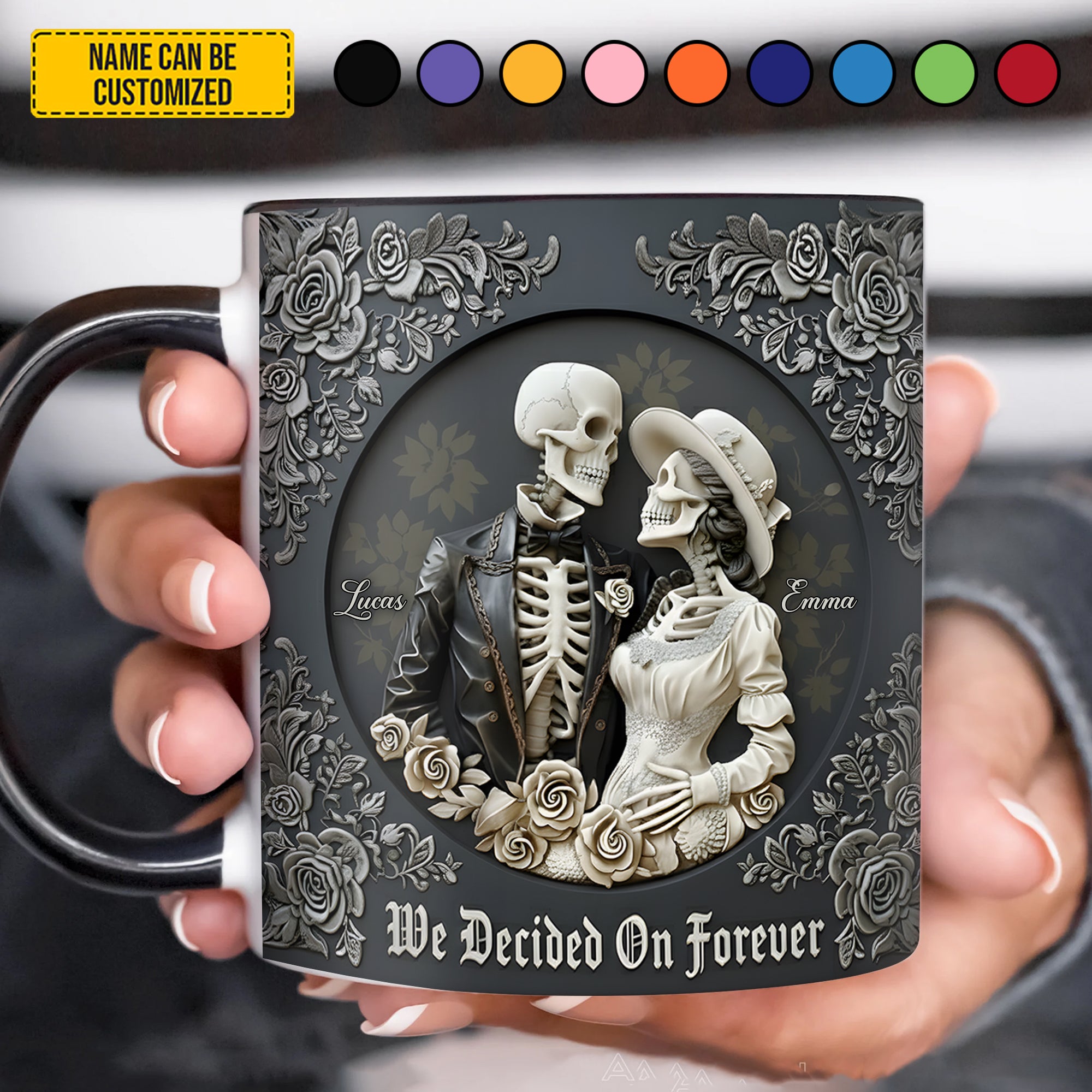 Personalized Couple Accent Mug, Gift For Couple Skull Couple Themed Skull Gifts For Him Her - Image 2
